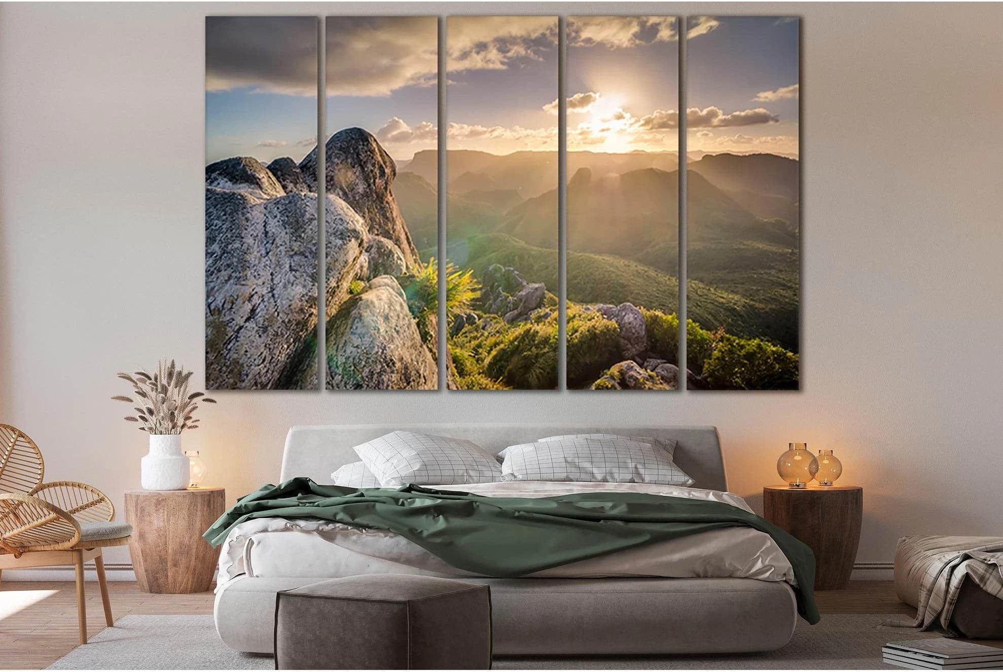 Green Mountain Landscape Dawn №SL263 Ready to Hang Canvas Print - Zellart Canvas Prints 0new, ALL_Products, SUNRISE & SUNSET WALL ART
