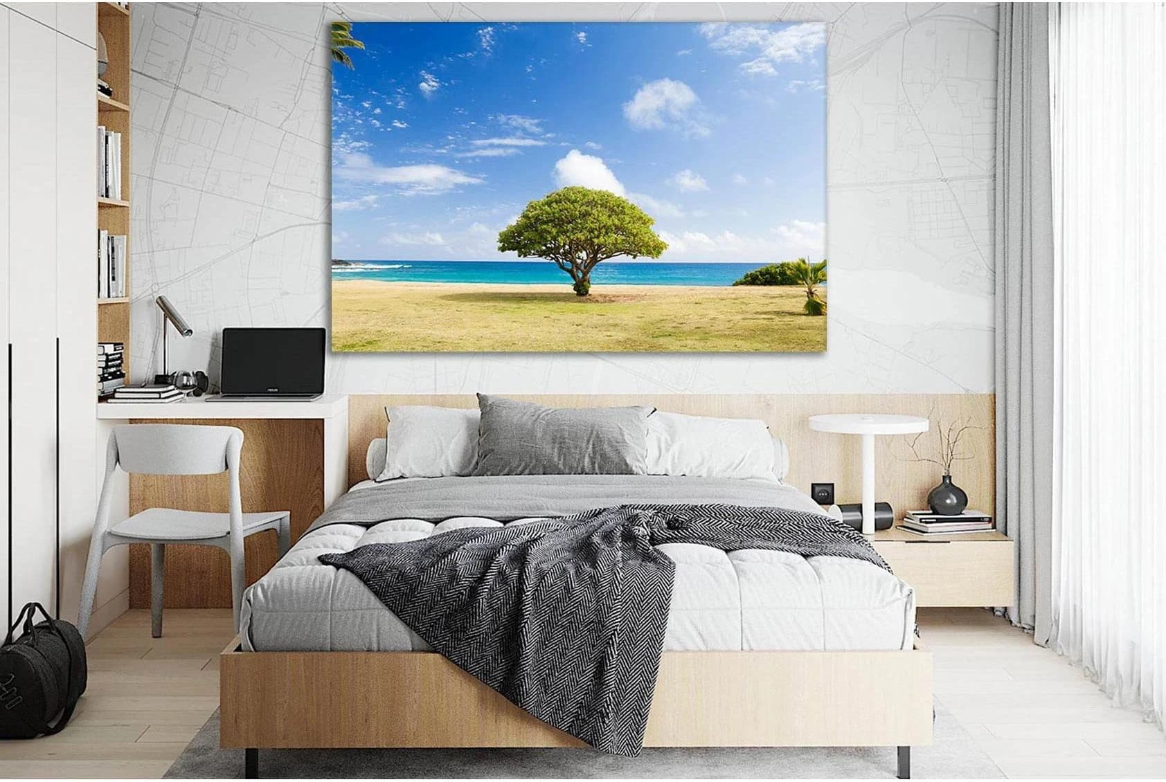 Green Tree On The Shore №SL516 Ready to Hang Canvas Print - Zellart Canvas Prints 0new, ALL_Products, Trees Wall Art