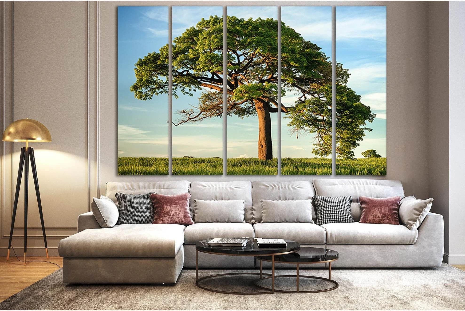 Green Tree Under Blue Sky №SL515 Ready to Hang Canvas Print - Zellart Canvas Prints 0new, ALL_Products, Trees Wall Art