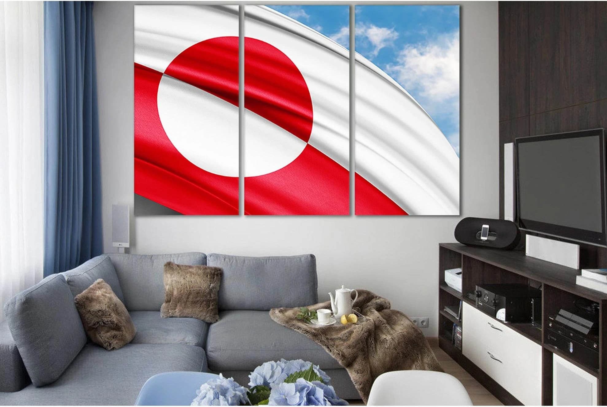 Greenland Flag Of Silk №SL1202 Ready to Hang Canvas Print - Zellart Canvas Prints 0new, ALL_Products, Flags