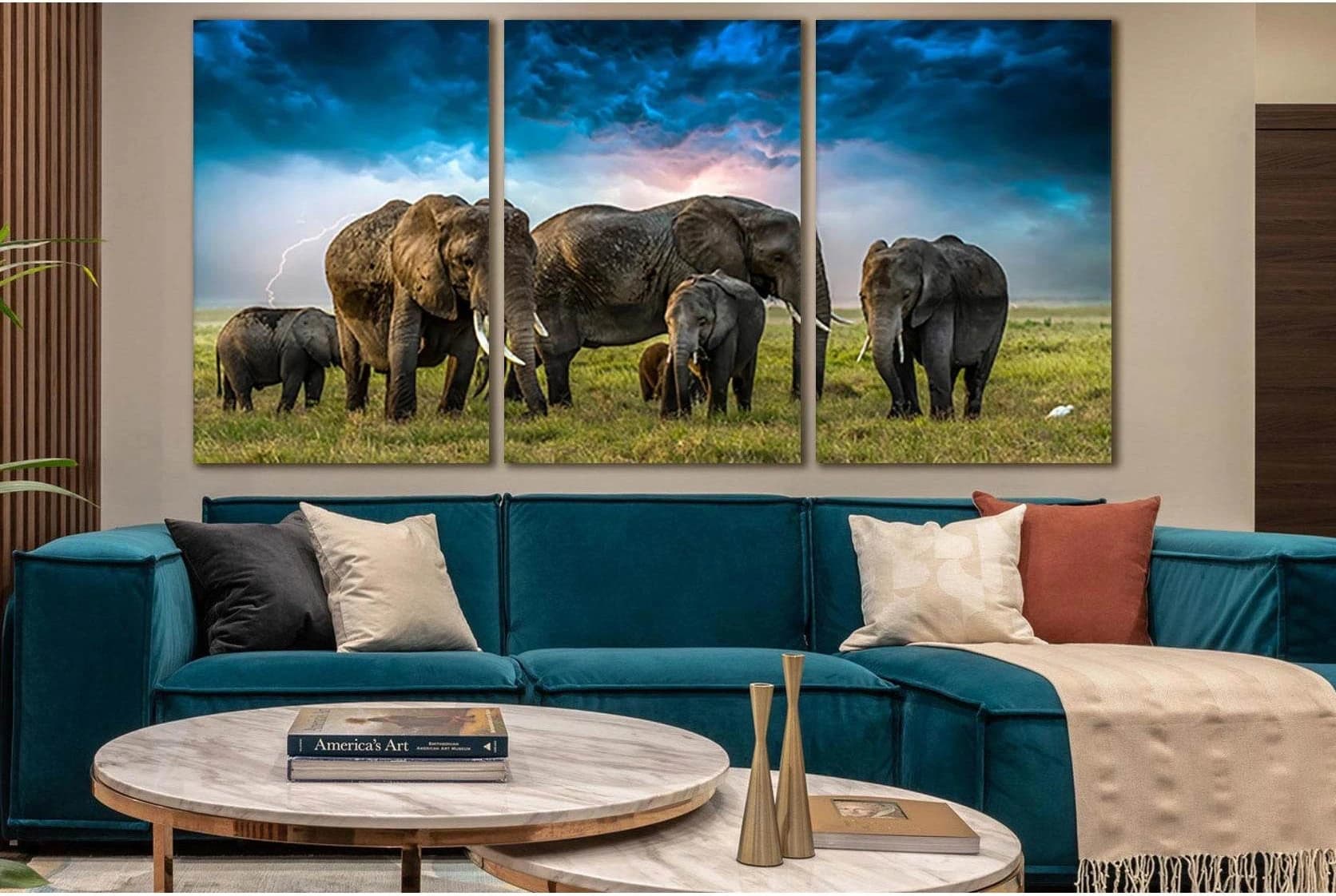 Group Of Elephants In The Field №SL1017 Ready to Hang Canvas Print - Zellart Canvas Prints 0new, ALL_Products, Animals & Wildlife, Elephant