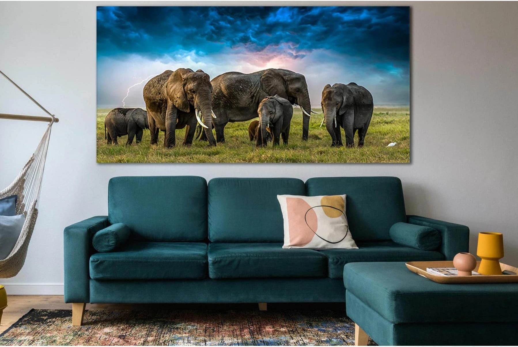Group Of Elephants In The Field №SL1017 Ready to Hang Canvas Print - Zellart Canvas Prints 0new, ALL_Products, Animals & Wildlife, Elephant