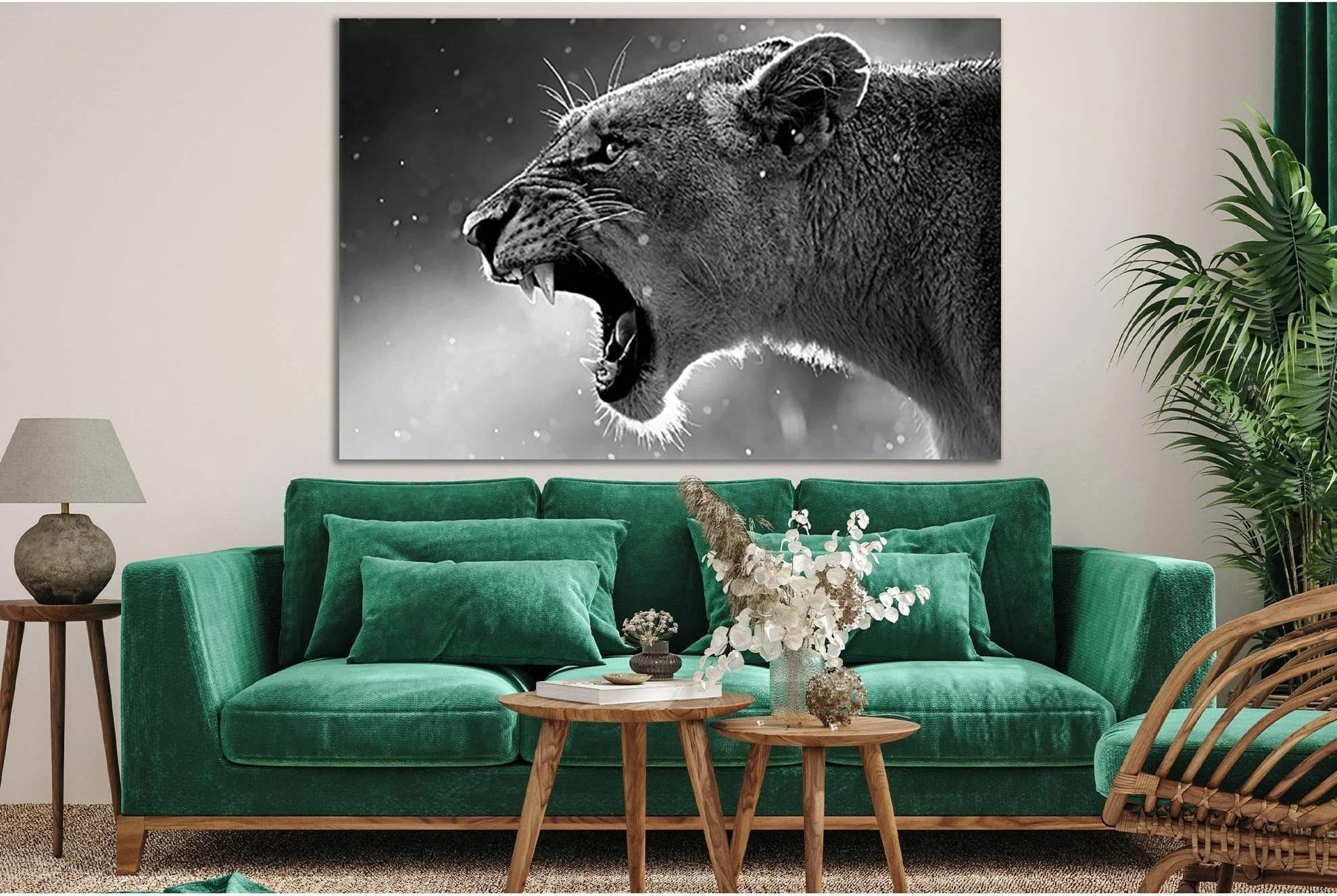 Growling Lioness In Black And White №SL855 Ready to Hang Canvas Print - Zellart Canvas Prints 0new, ALL_Products, Black & White Wall Art, Lion