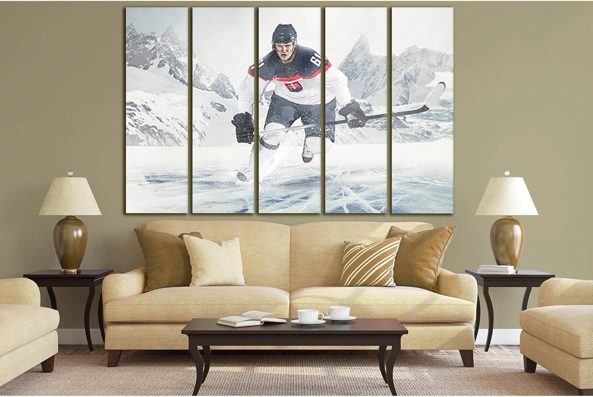 Hockey Player On Mountains Background №SL953 Ready to Hang Canvas Print - Zellart Canvas Prints 0new, ALL_Products, Sports & Motivation