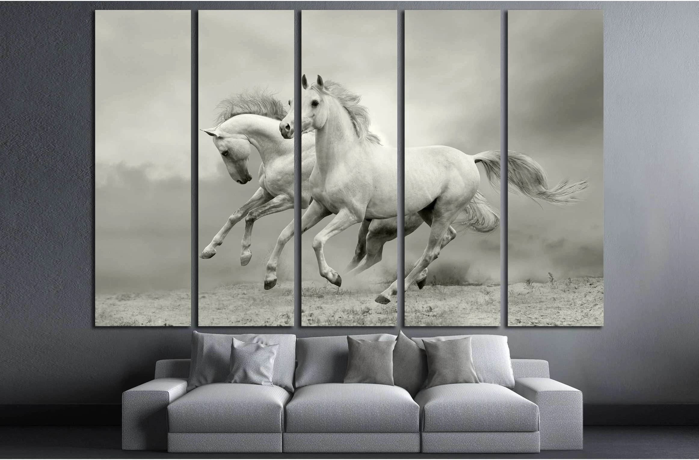 horses in summer №2786 Ready to Hang Canvas Print - Zellart Canvas Prints ALL_Products, Horses, s-2786
