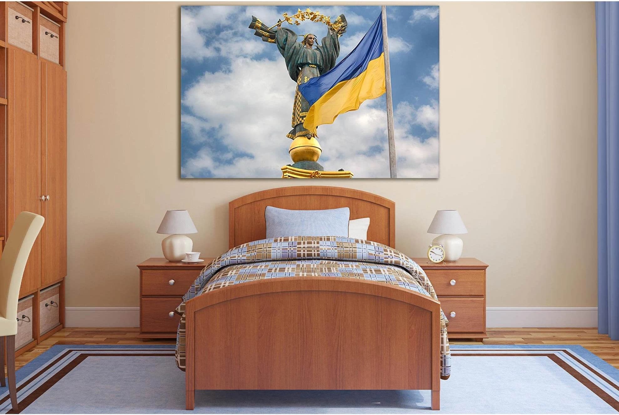 Independence Monument And Ukrainian Flag №SL1198 Ready to Hang Canvas Print - Zellart Canvas Prints 0new, ALL_Products, Flags