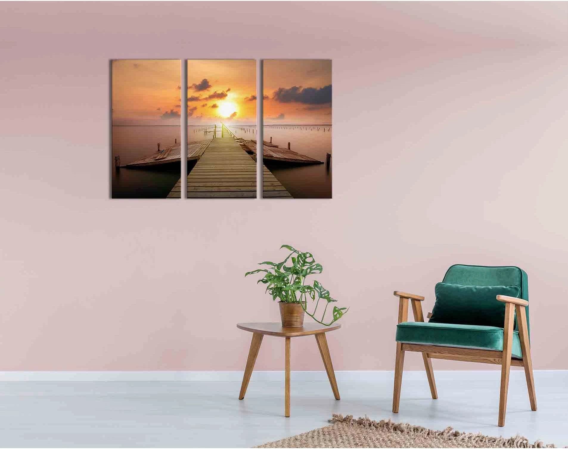 Jetty at sunset №D1211 Ready to Hang Canvas Print - Zellart Canvas Prints 0new, ALL_Products, Contemporary Wall Art, Sunrise & sunset wall art