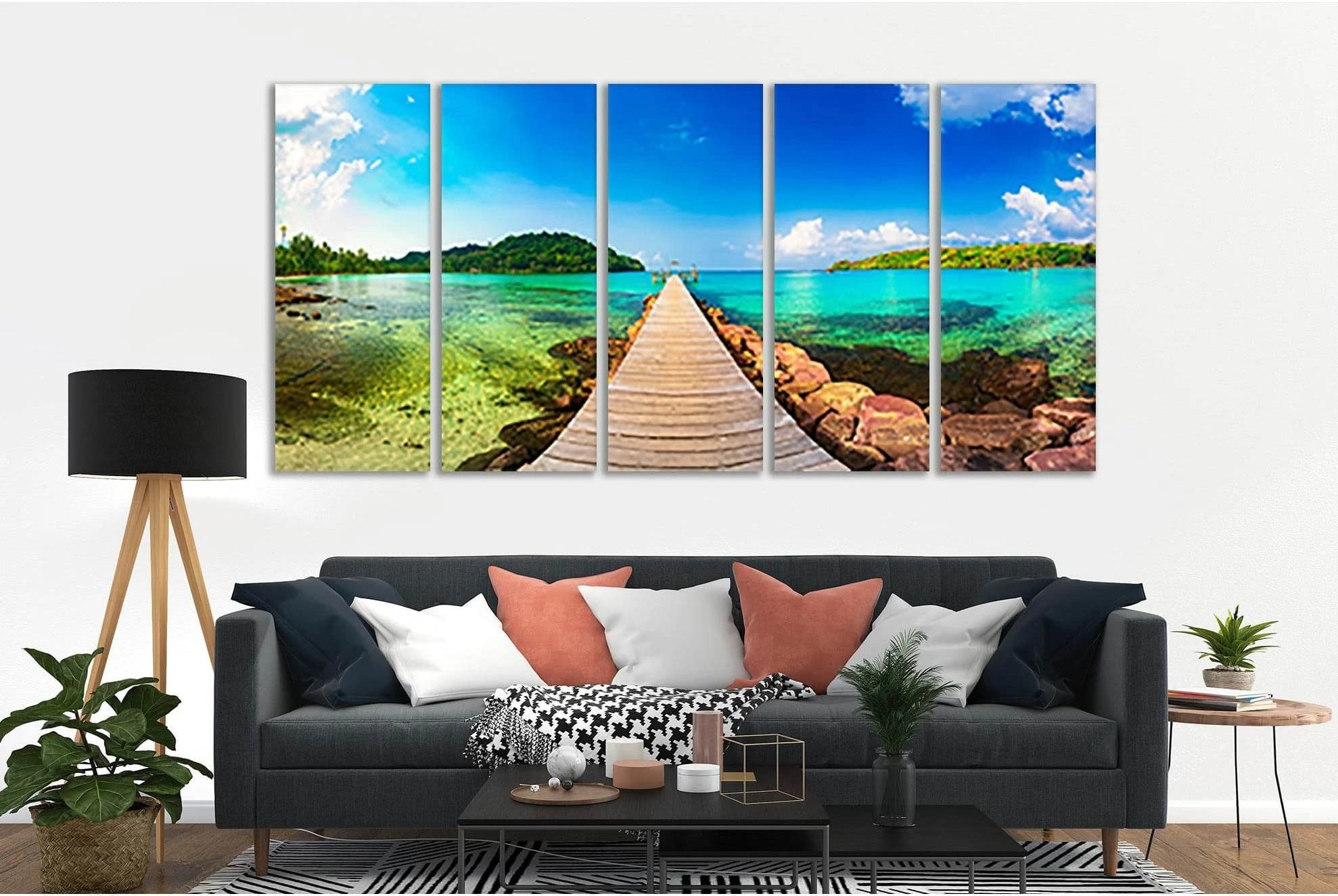 Jetty Tropical Beach №SL59 Ready to Hang Canvas Print - Zellart Canvas Prints 0new, ALL_Products, Beach Ocean & Waves