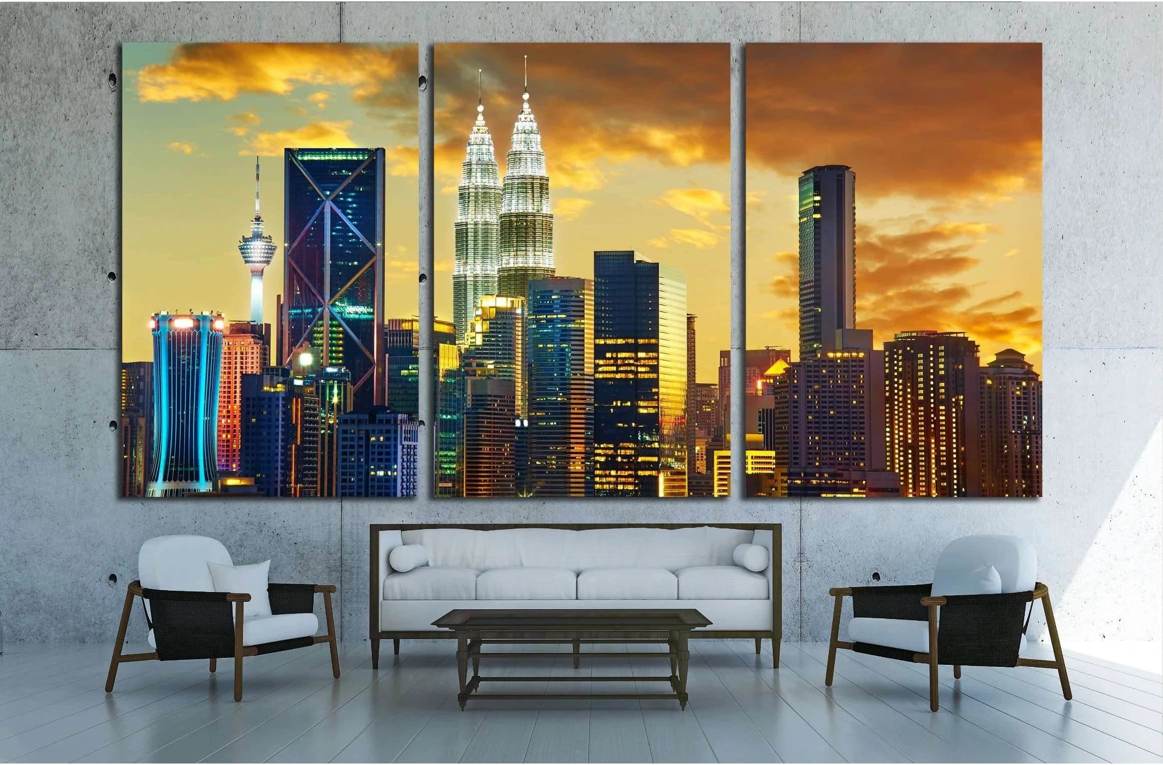 Kuala Lumpur City skyline with urban skyscrapers at sunset №2949 Ready to Hang Canvas Print - Zellart Canvas Prints ALL_Products, s-2949
