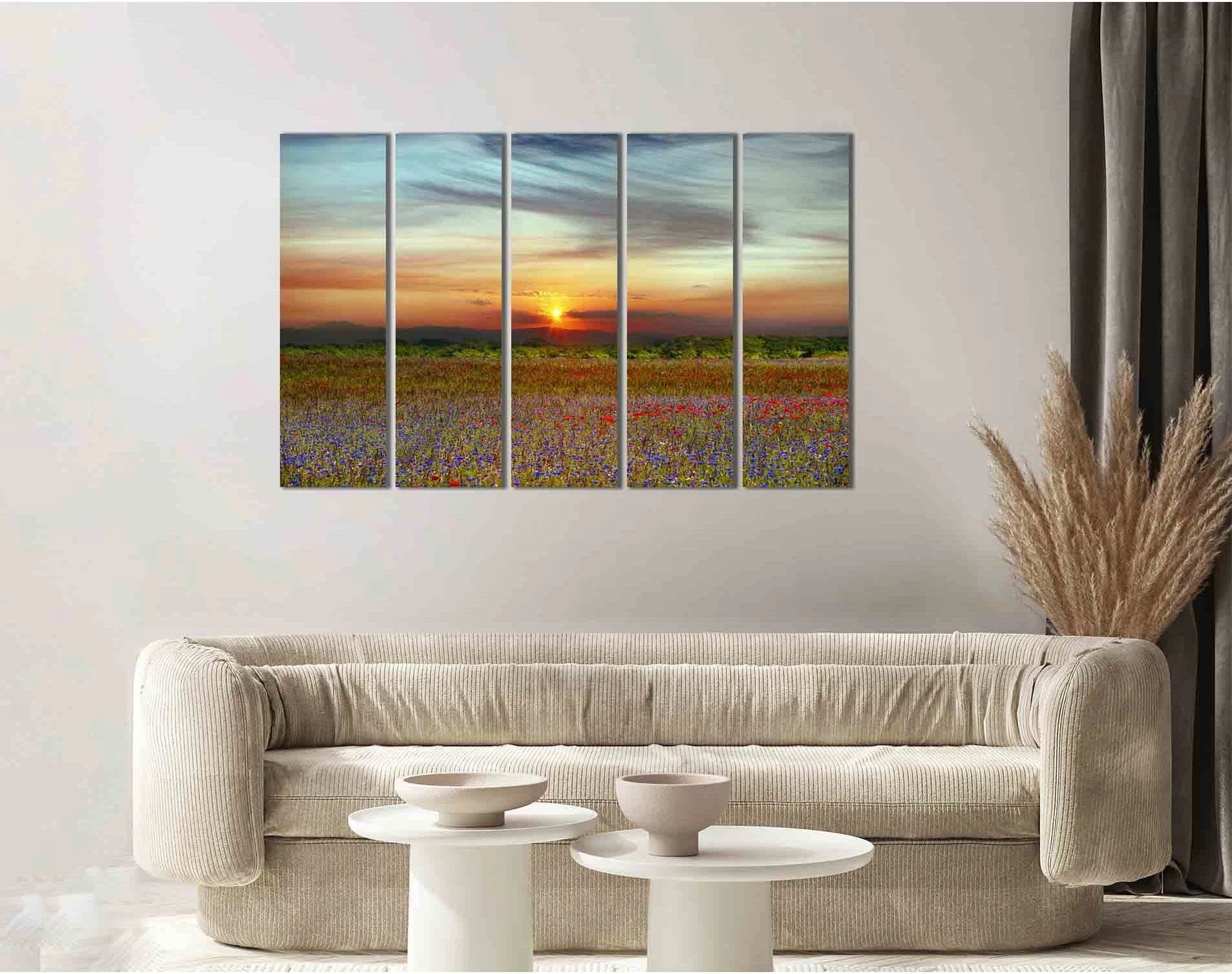 Landscape with sunset №D1241 Ready to Hang Canvas Print - Zellart Canvas Prints 0new, ALL_Products, Sunrise & sunset wall art