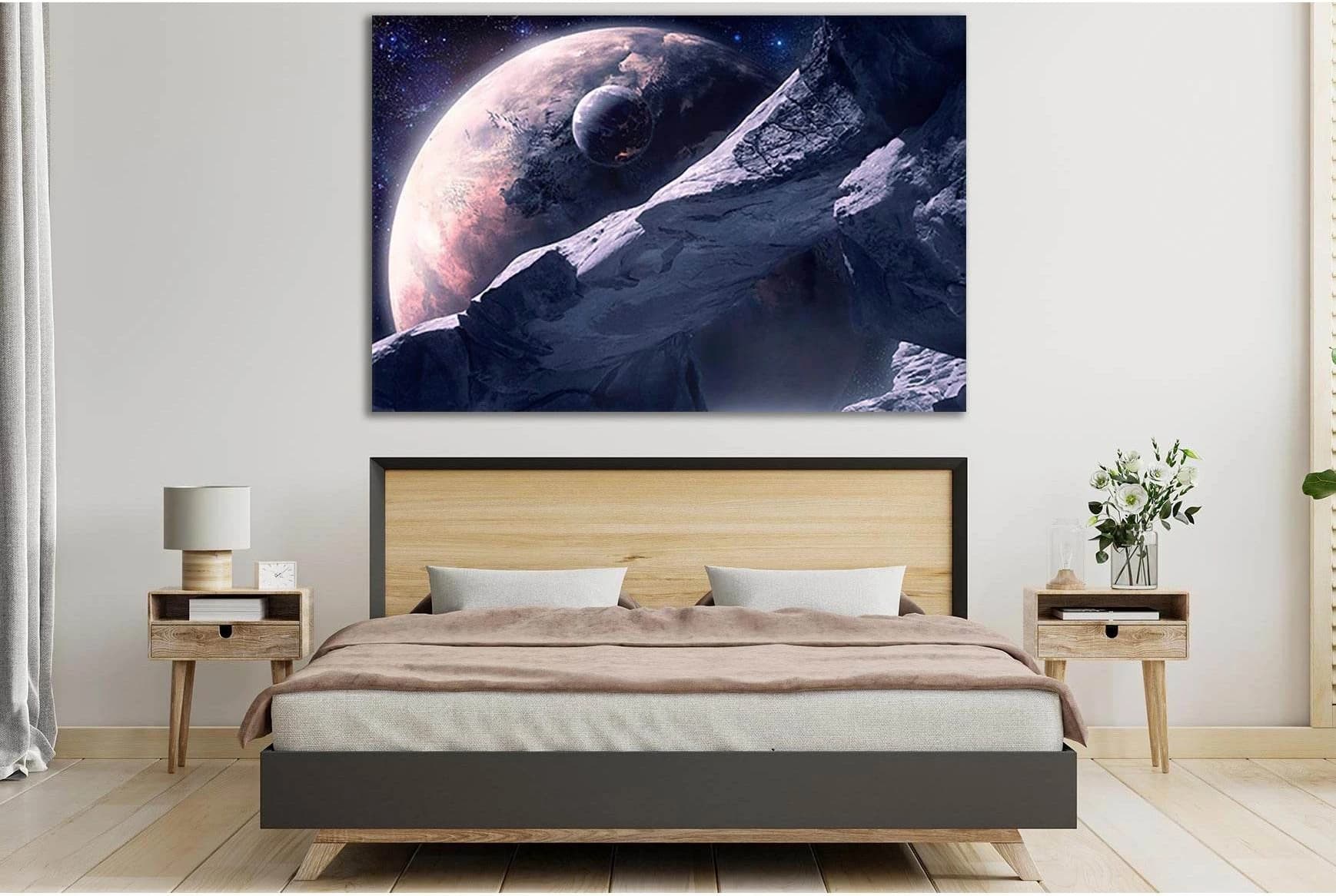 Large Asteroid And Unknown Planet №SL441 Ready to Hang Canvas Print - Zellart Canvas Prints 0new, ALL_Products, Astronomy & Space Canvas Wall Art