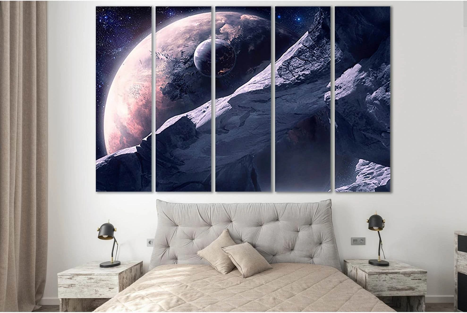Large Asteroid And Unknown Planet №SL441 Ready to Hang Canvas Print - Zellart Canvas Prints 0new, ALL_Products, Astronomy & Space Canvas Wall Art