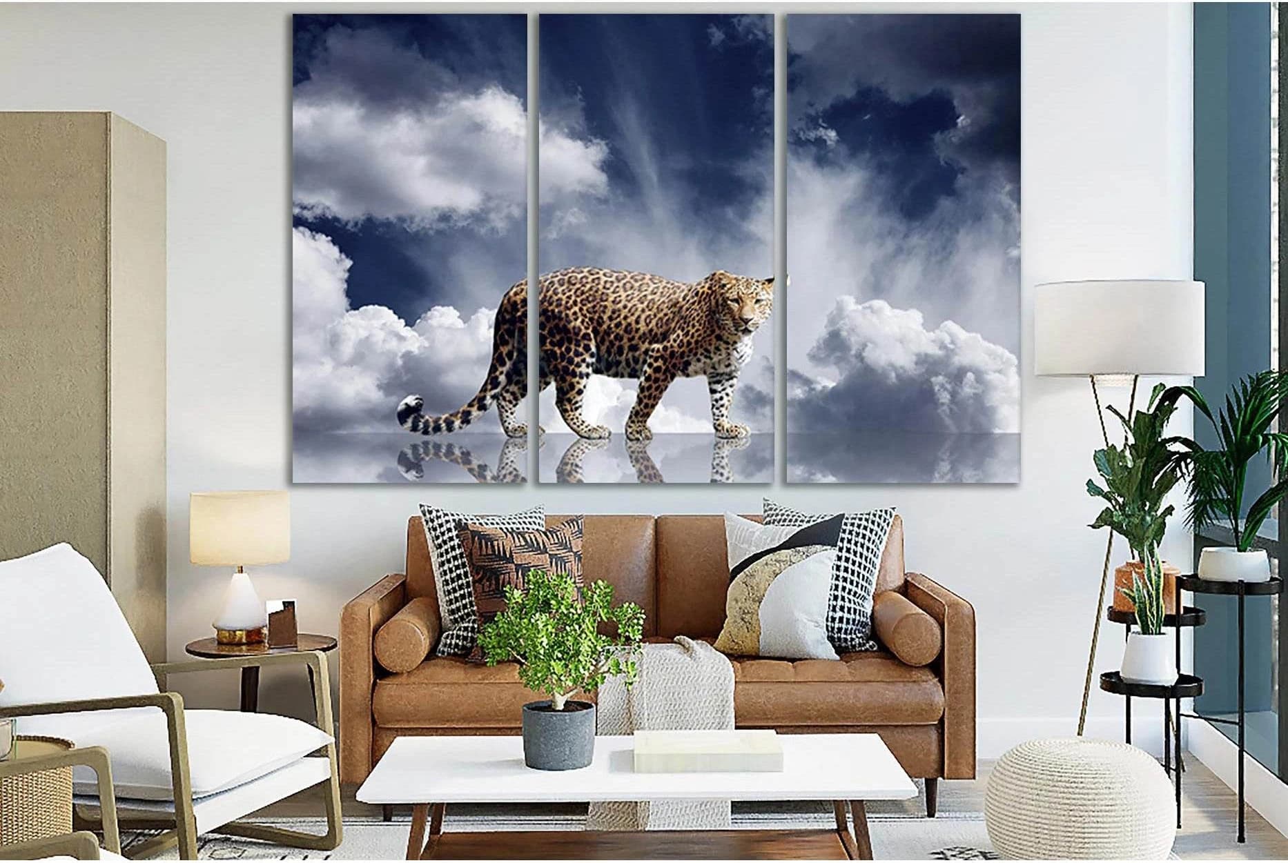 Leopard On Sky Background №SL1038 Ready to Hang Canvas Print - Zellart Canvas Prints 0new, ALL_Products, Animals & Wildlife