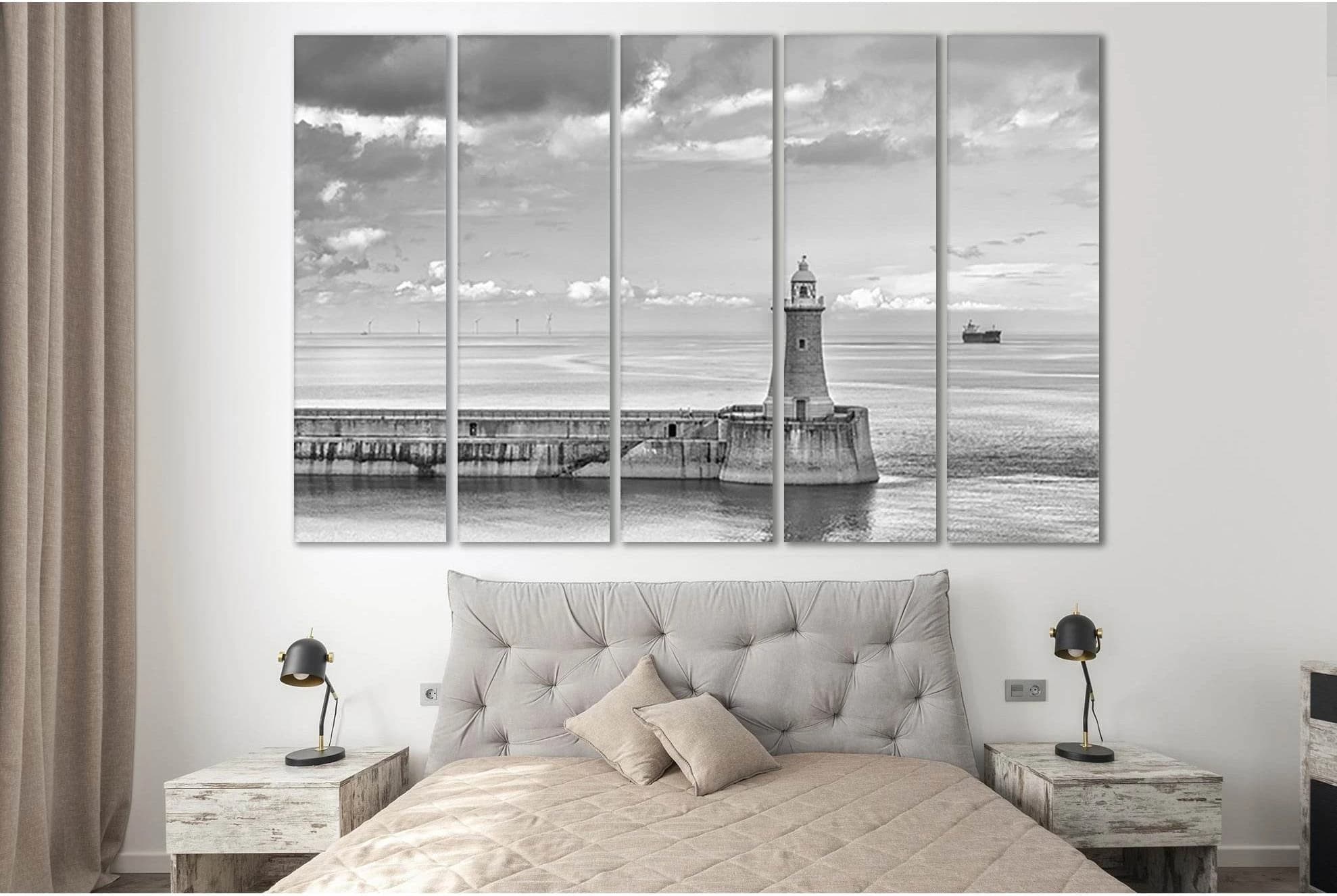 Lighthouse Black And White №SL98 Ready to Hang Canvas Print - Zellart Canvas Prints 0new, ALL_Products, Beach Ocean & Waves