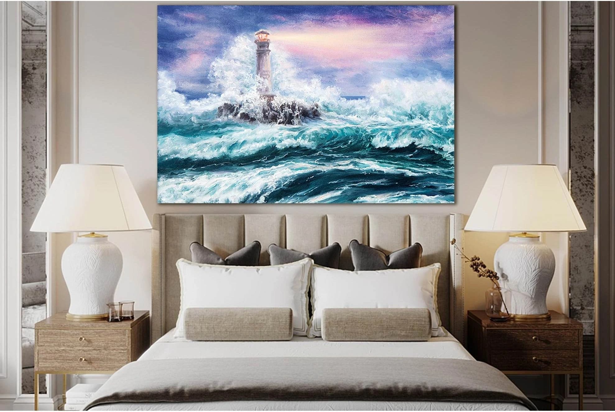 Lighthouse During Storm №SL561 Ready to Hang Canvas Print - Zellart Canvas Prints 0new, ALL_Products, Oil Painting Wall Art