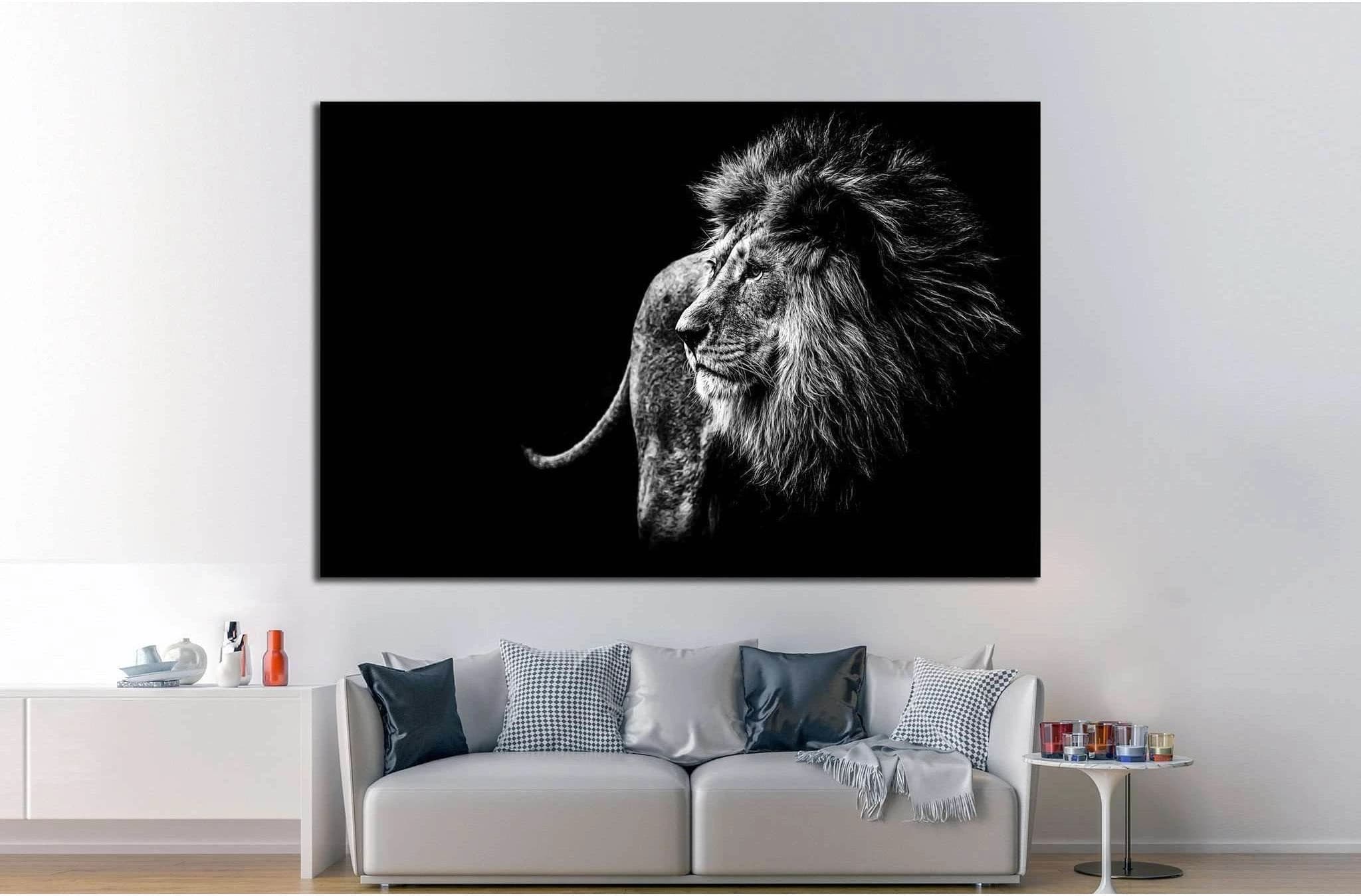 lion in black and white №1328 Ready to Hang Canvas Print - Zellart Canvas Prints ALL_Products, Lion, s-1328