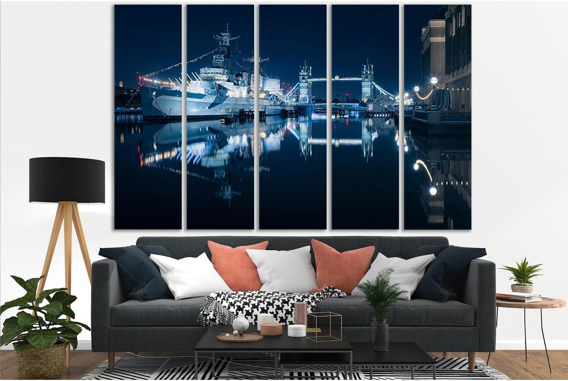 London Battle Cruiser HMS Belfast №SL1090 Ready to Hang Canvas Print - Zellart Canvas Prints 0new, ALL_Products, Bridges Wall Art