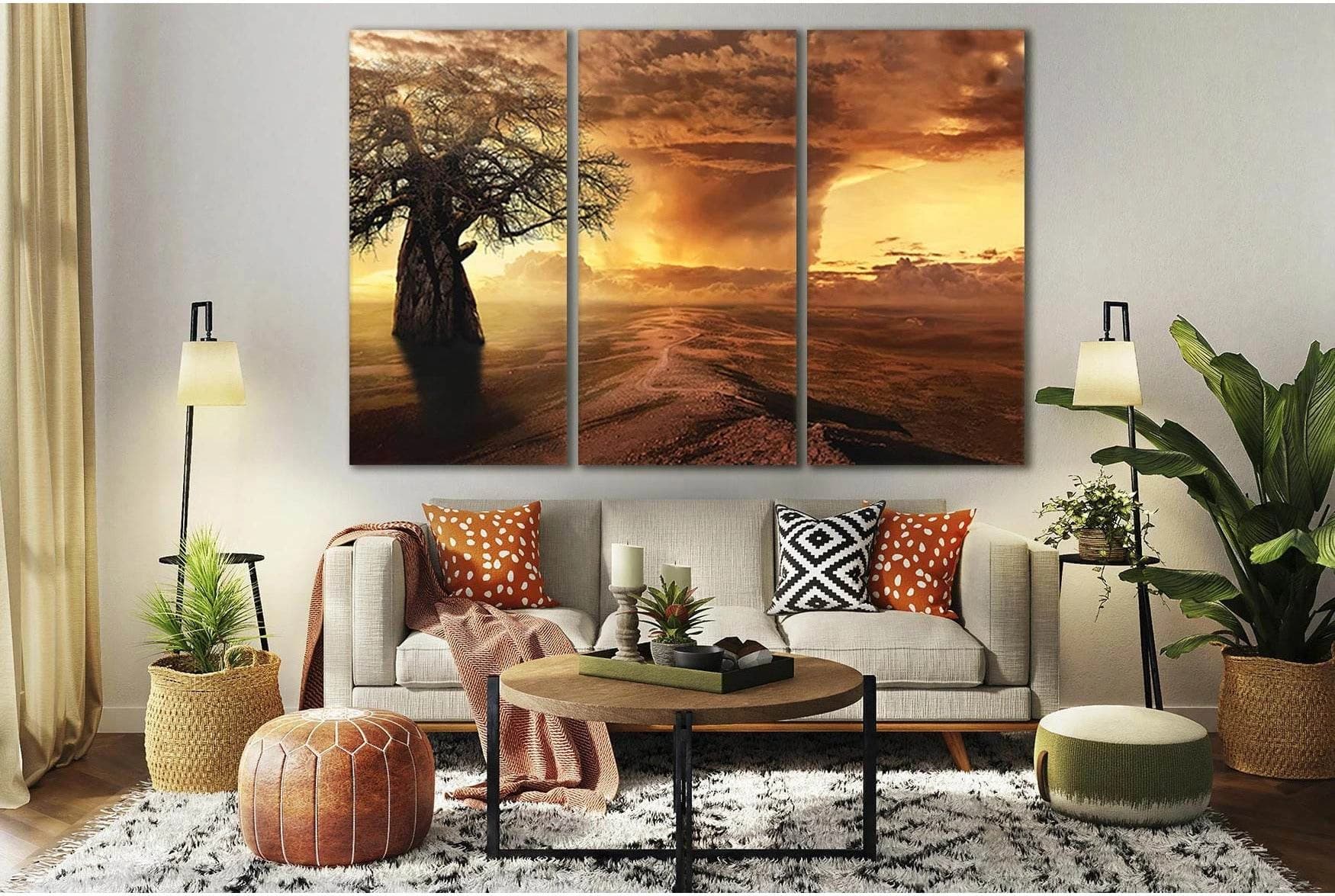 Lonely Baobab Beautiful Clouds №SL510 Ready to Hang Canvas Print - Zellart Canvas Prints 0new, ALL_Products, Trees Wall Art