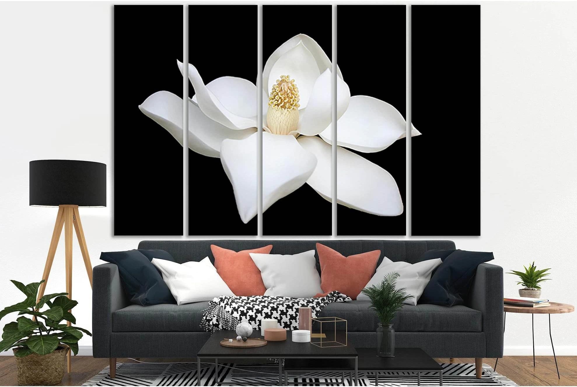 Magnolia On A Black Background №SL688 Ready to Hang Canvas Print - Zellart Canvas Prints 0new, ALL_Products, Floral & Botanical Wall Art