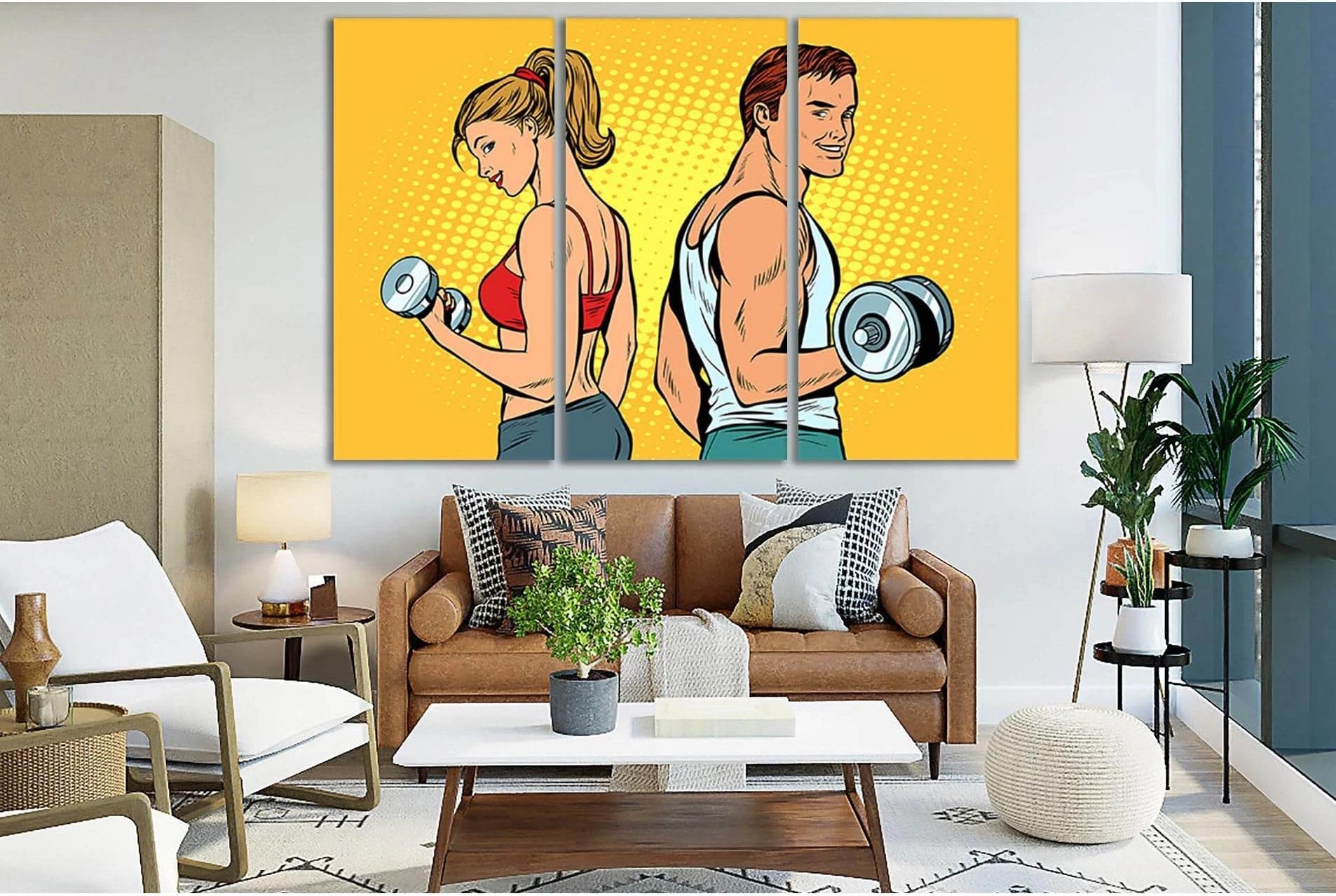 Man And Woman With Dumbbells Pop Art №SL546 Ready to Hang Canvas Print - Zellart Canvas Prints 0new, ALL_Products, Pop ART