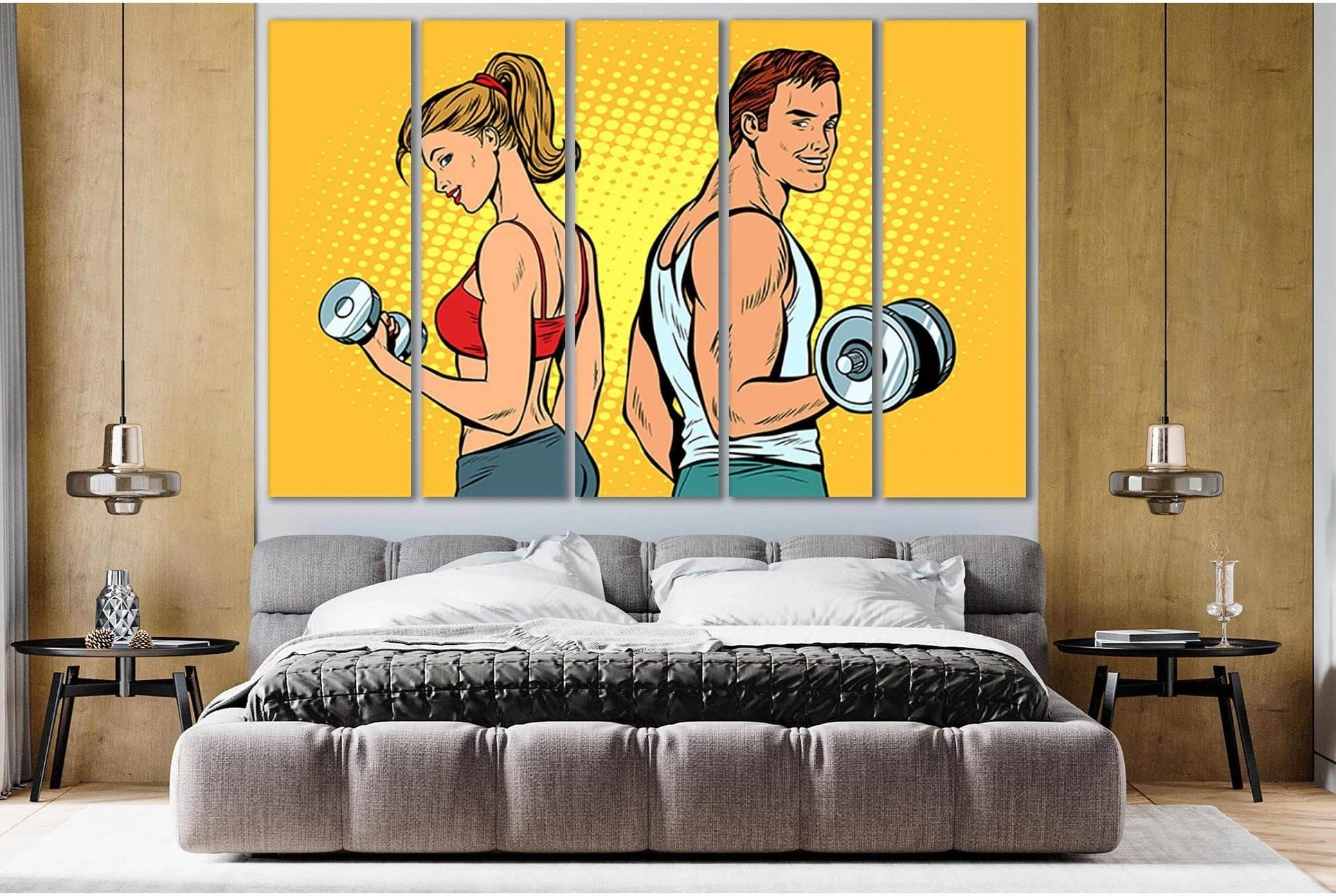 Man And Woman With Dumbbells Pop Art №SL546 Ready to Hang Canvas Print - Zellart Canvas Prints 0new, ALL_Products, Pop ART