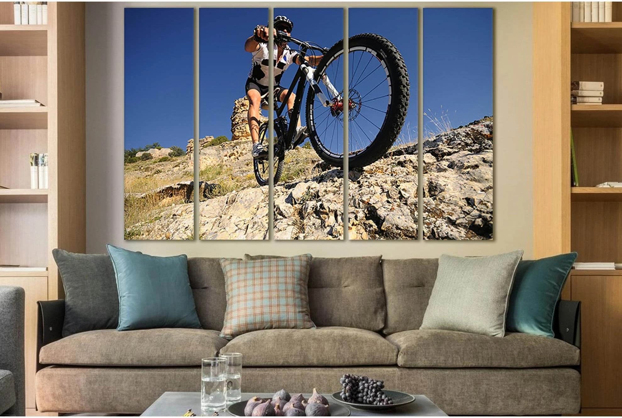 Man On Mountain Bike On The Rock №SL911 Ready to Hang Canvas Print - Zellart Canvas Prints 0new, ALL_Products, Sports & Motivation