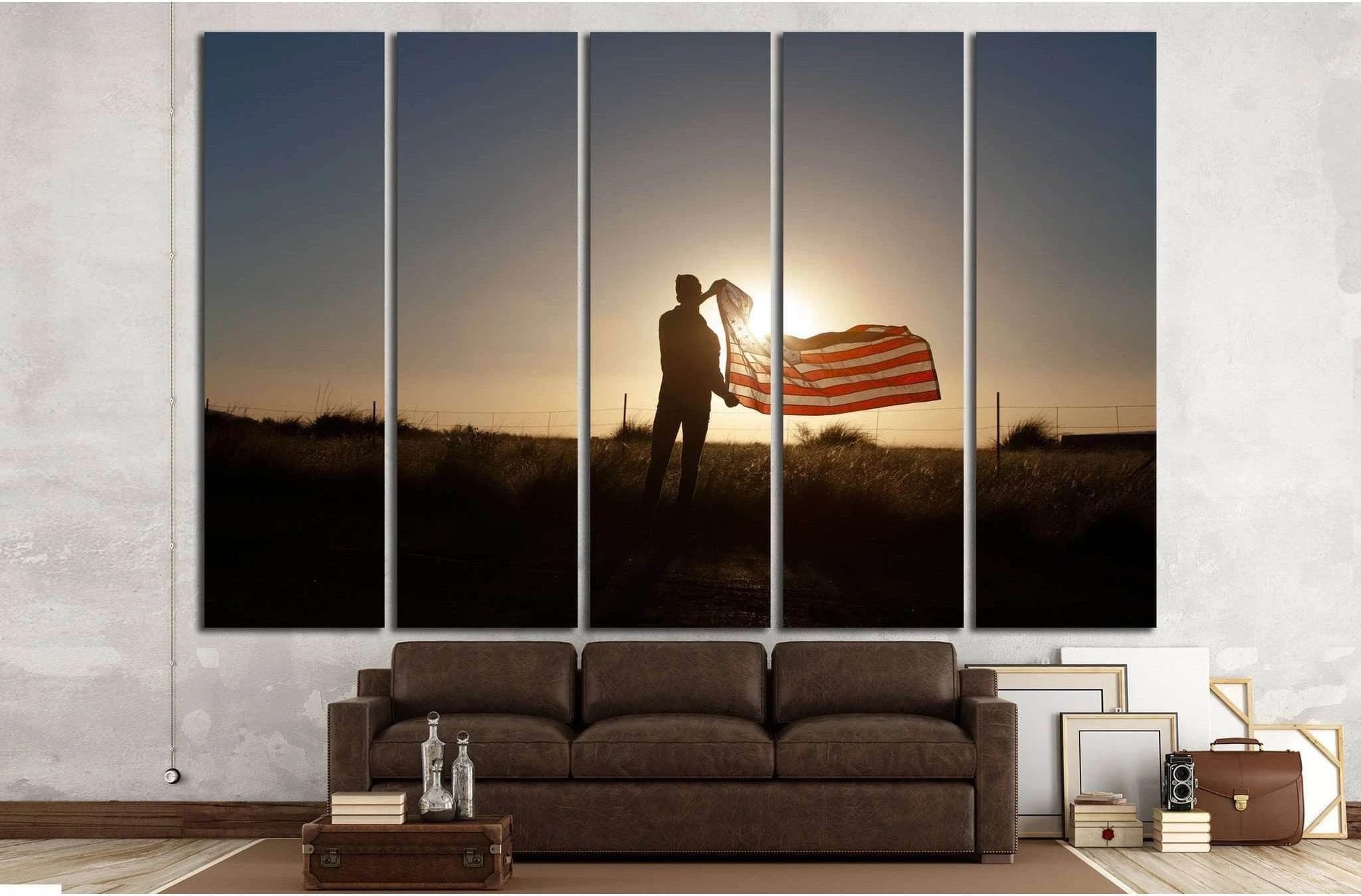 Man waving the American flag at sunset №1286 Ready to Hang Canvas Print - Zellart Canvas Prints ALL_Products, s-1286