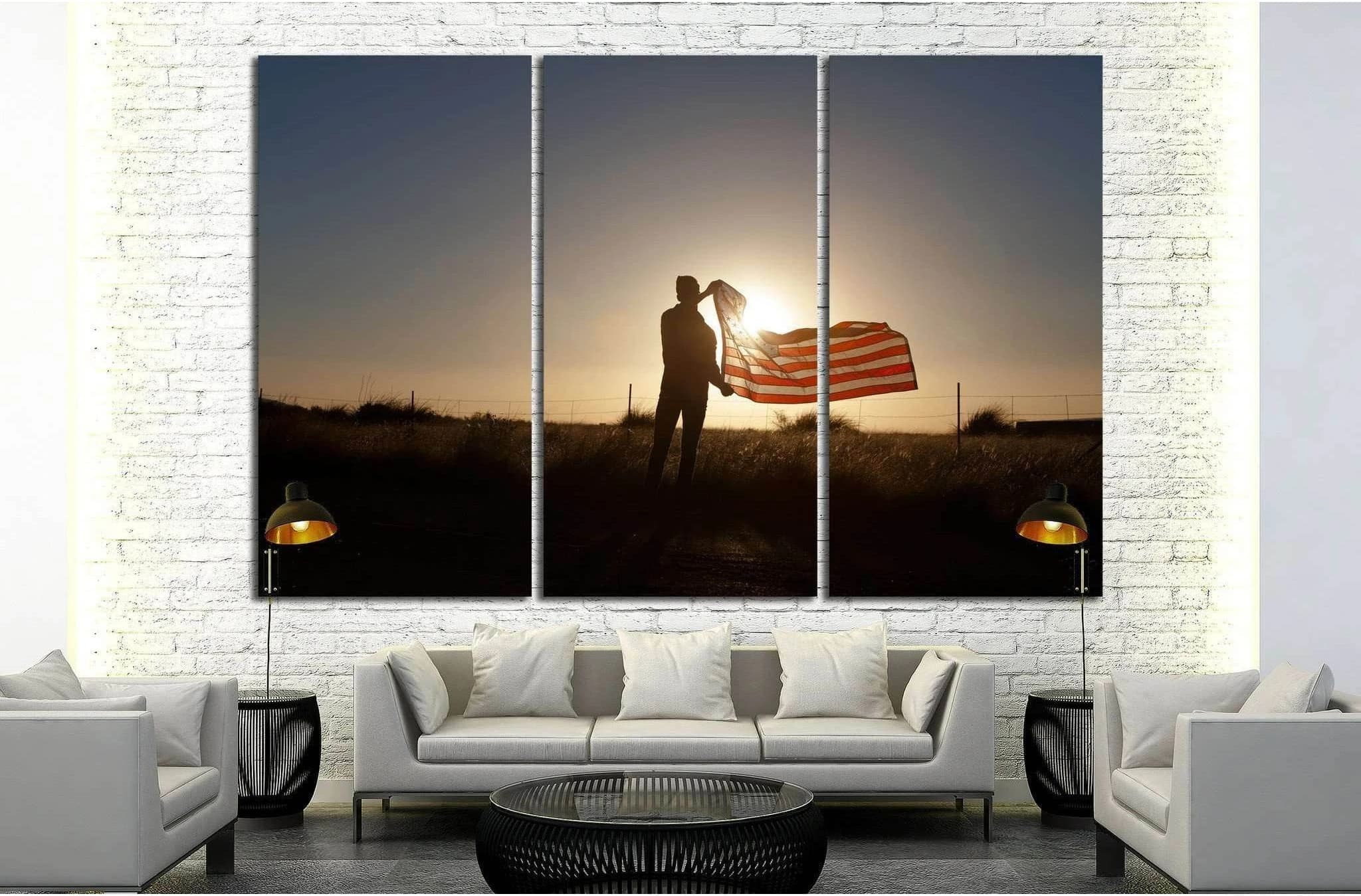 Man waving the American flag at sunset №1286 Ready to Hang Canvas Print - Zellart Canvas Prints ALL_Products, s-1286