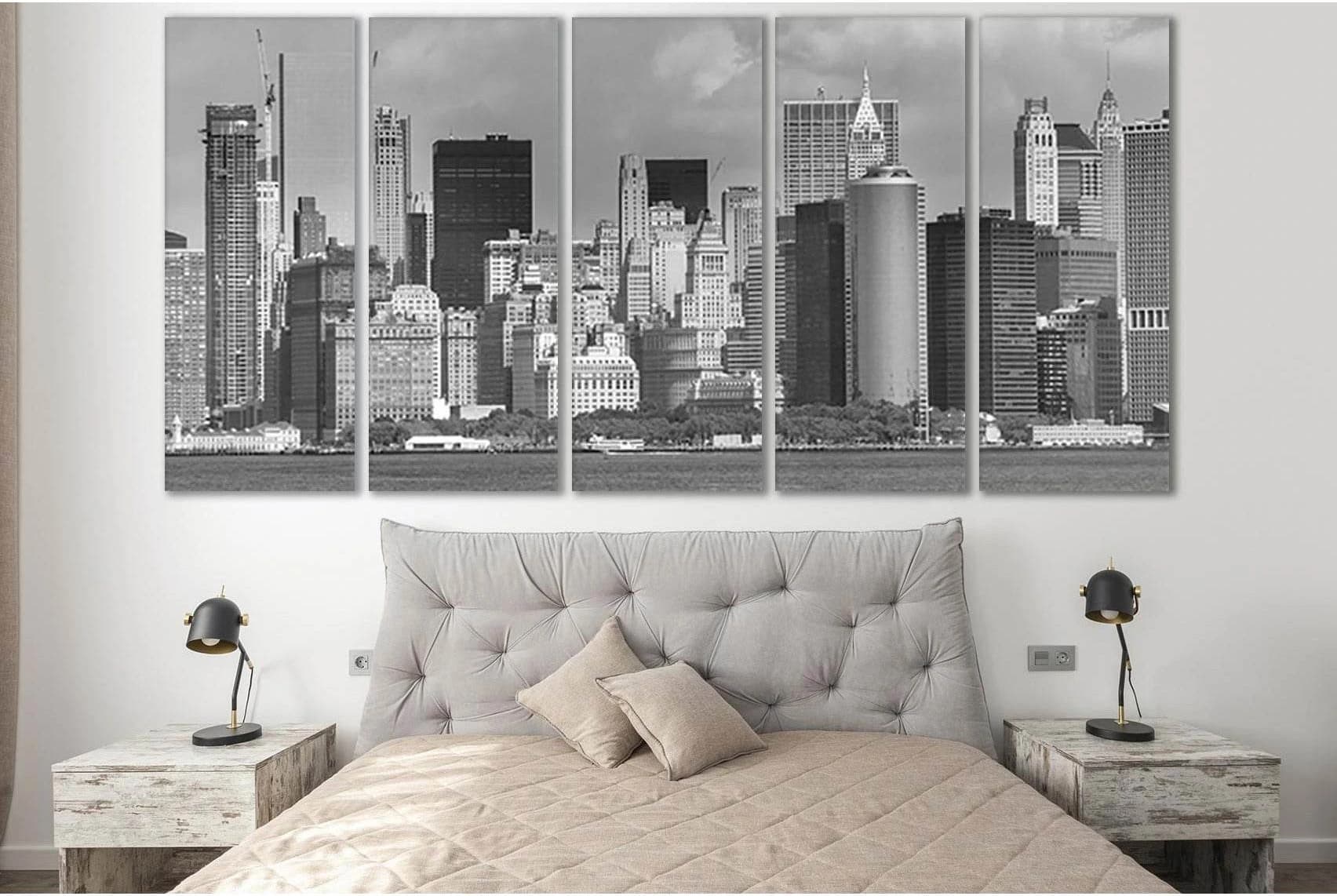 Manhattan New York №SL871 Ready to Hang Canvas Print - Zellart Canvas Prints 0_NY_ART, 0new, ALL_Products, Black & White Wall Art