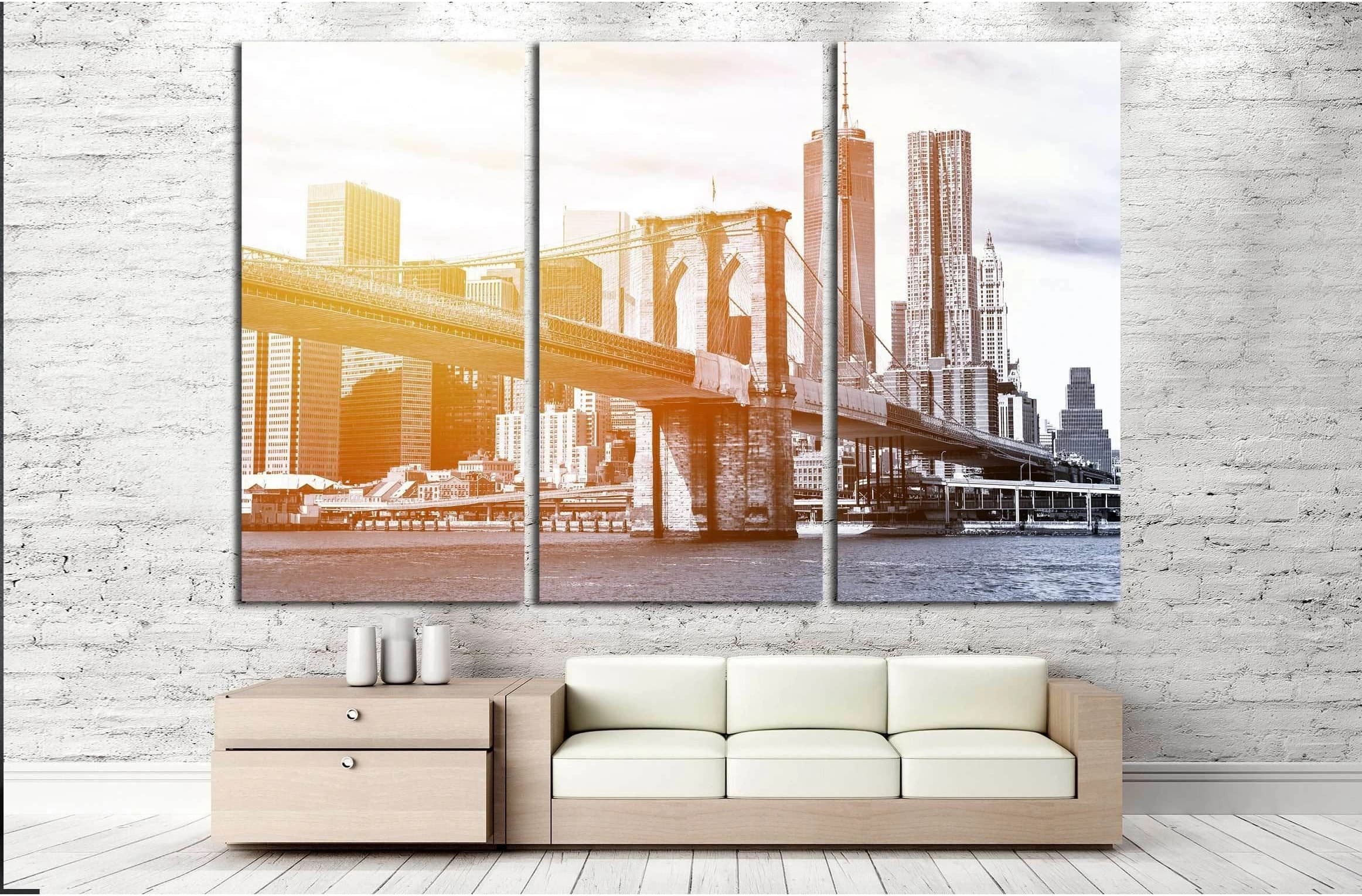 Manhattan skyline and Brooklyn Bridge seen from Brooklyn Bridge Park in Brooklyn №2743 Ready to Hang Canvas Print - Zellart Canvas Prints 0_NY_ART, ALL_Products, s-2743