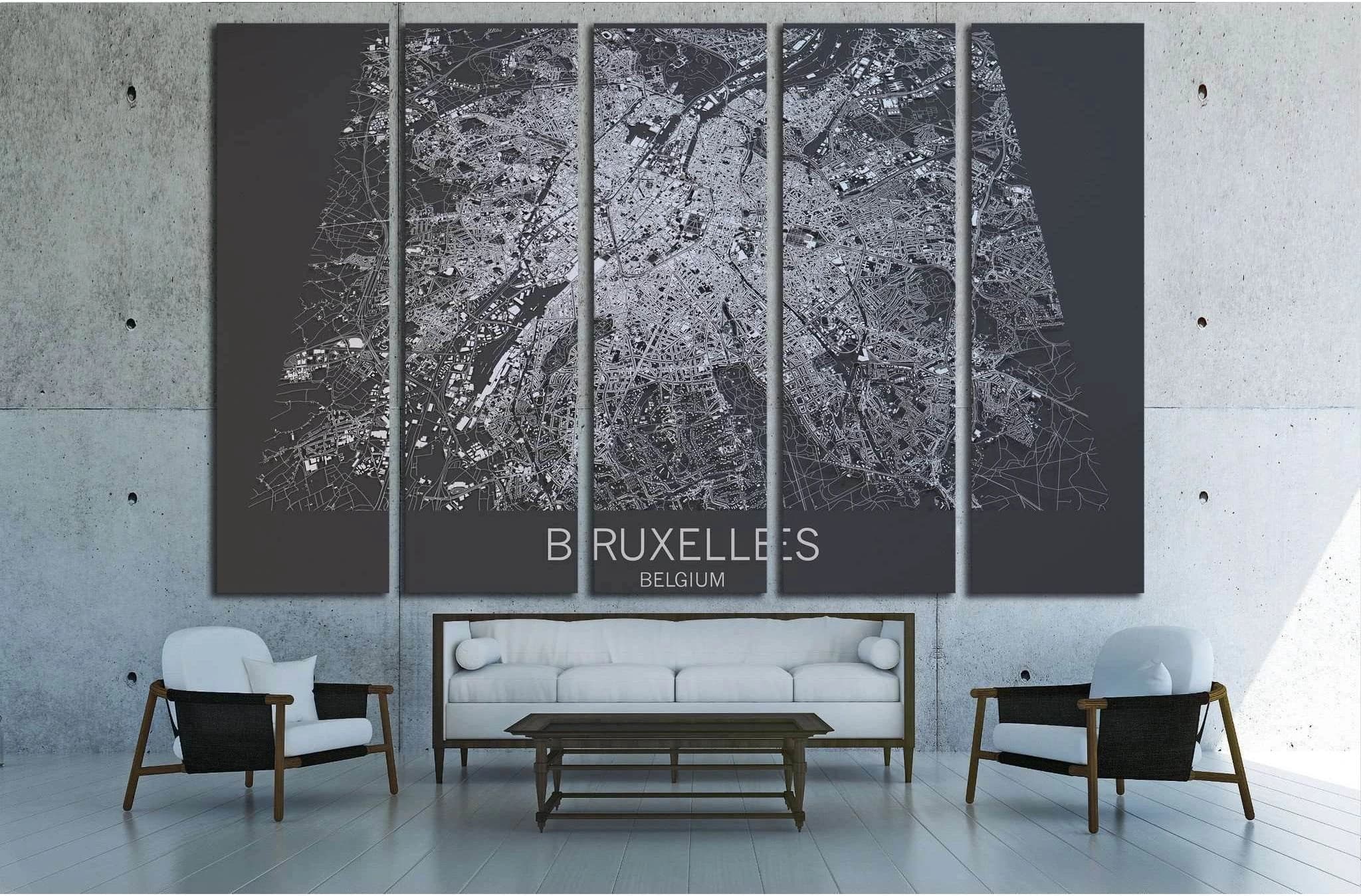 Map of Bruxelles, satellite view, city, Belgium №1823 Ready to Hang Canvas Print - Zellart Canvas Prints ALL_Products, s-1823