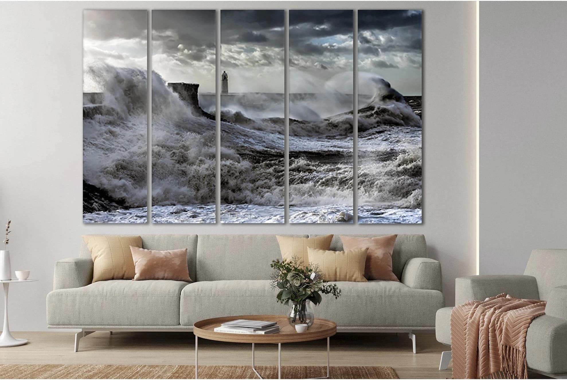Menacing Waves Gray Sky №SL109 Ready to Hang Canvas Print - Zellart Canvas Prints 0new, ALL_Products, Beach Ocean & Waves