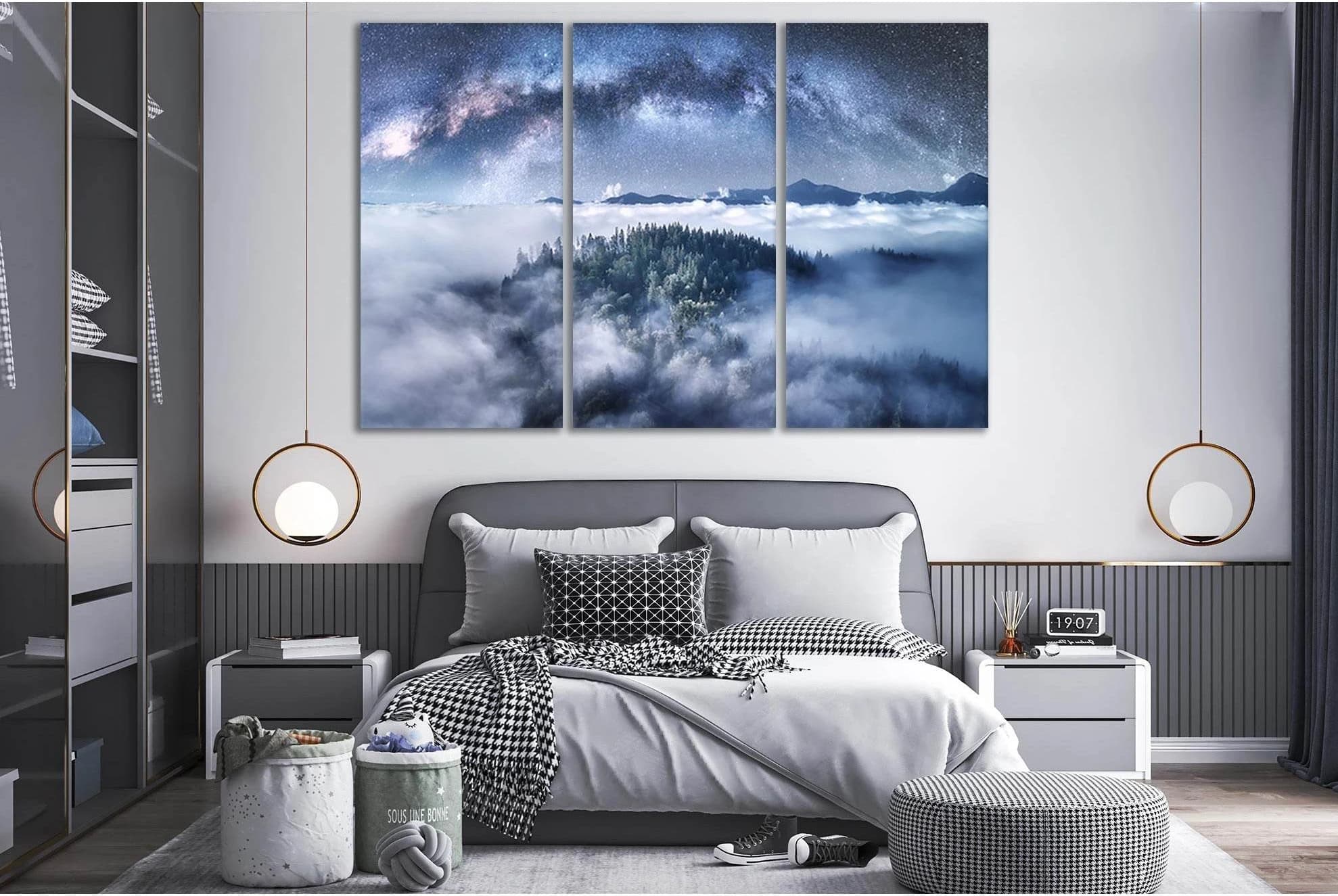 Milky Way Over The Mountains №Sl28 Ready to Hang Canvas Print - Zellart Canvas Prints 0new, ALL_Products, Nature & Landscapes Canvas Print