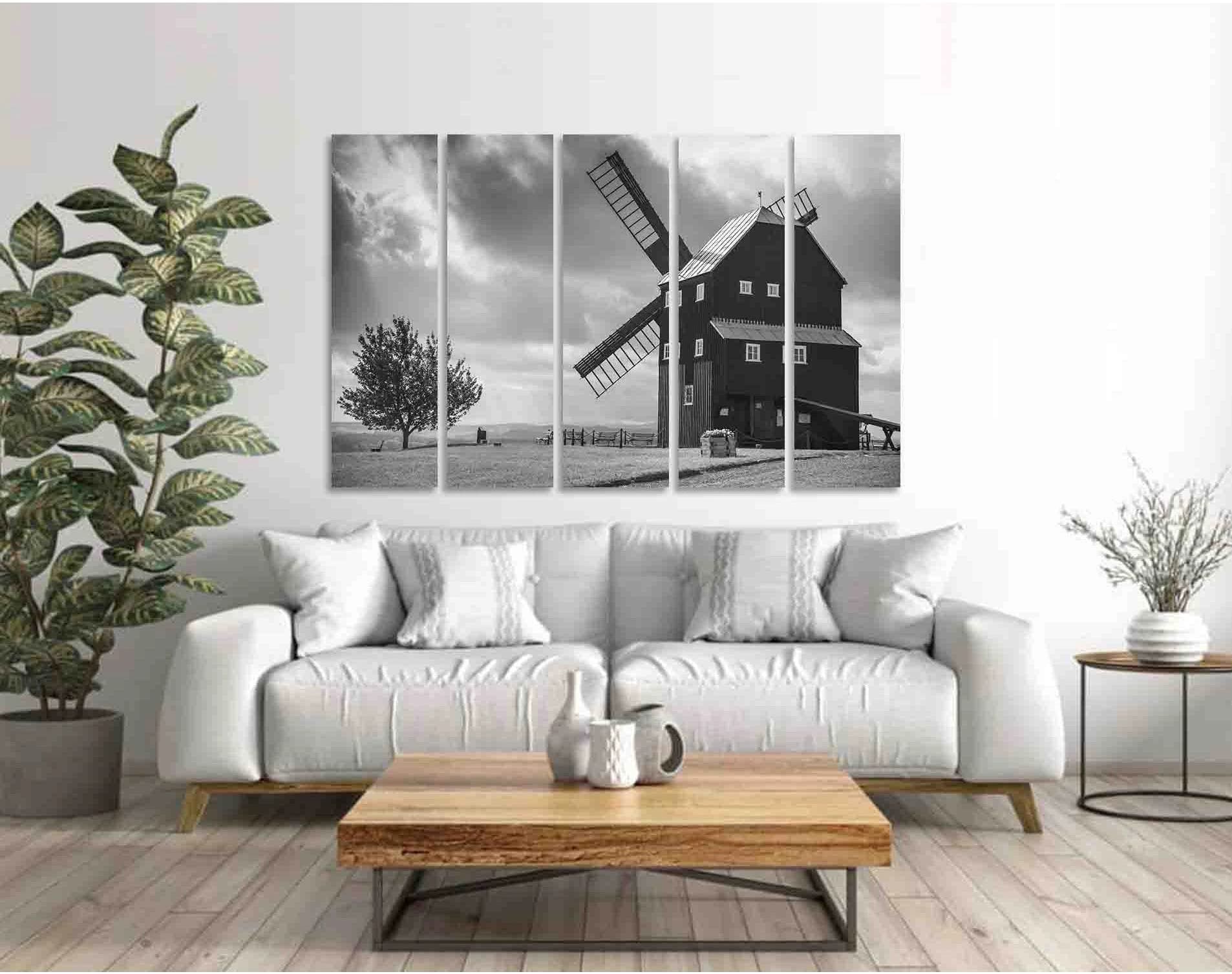 Mill in the mountains №D2814 Ready to Hang Canvas Print - Zellart Canvas Prints 0new, ALL_Products, Black & White Wall Art