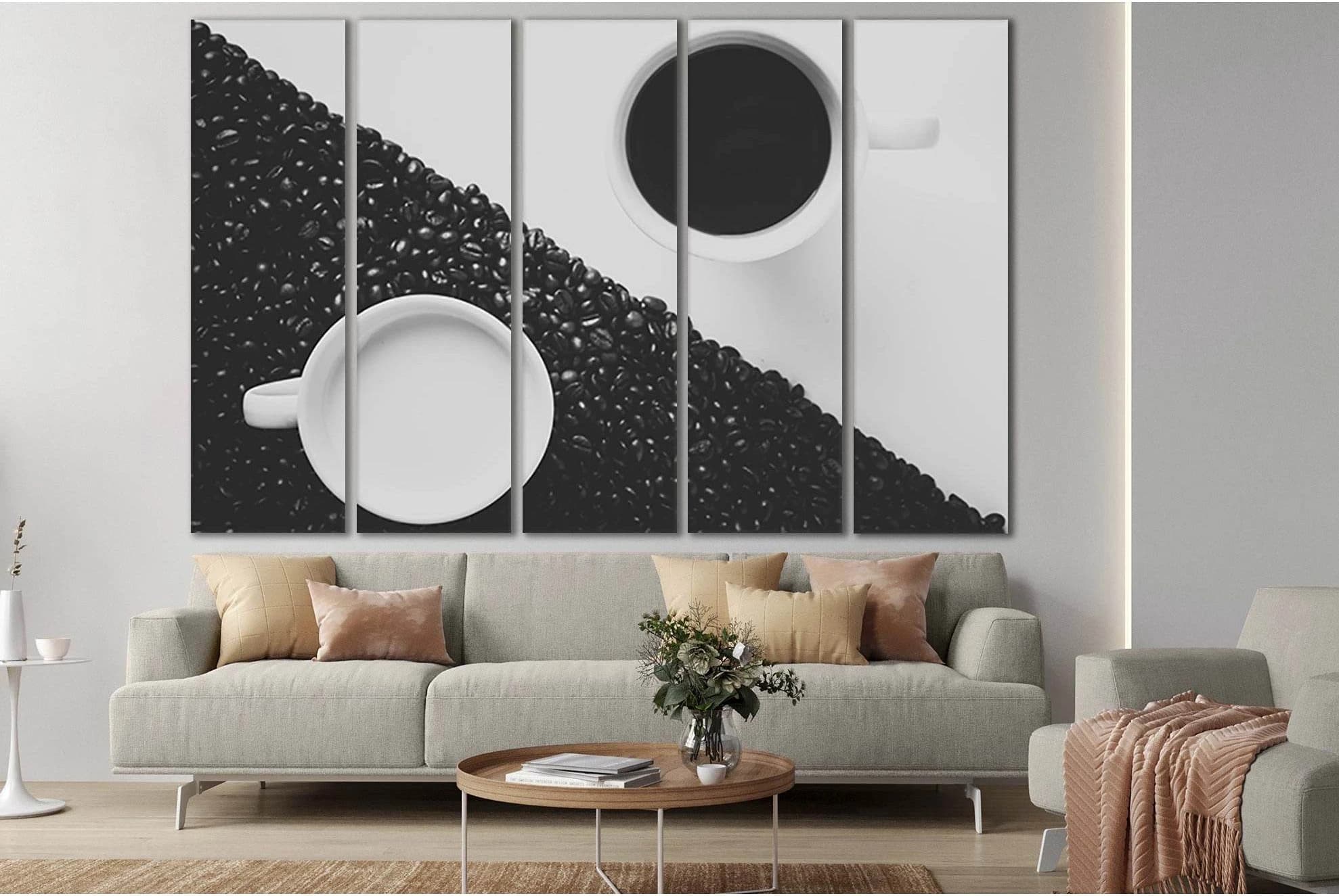 Monochrome Yin Yang Coffee №SL850 Ready to Hang Canvas Print - Zellart Canvas Prints 0new, ALL_Products, Black & White Wall Art