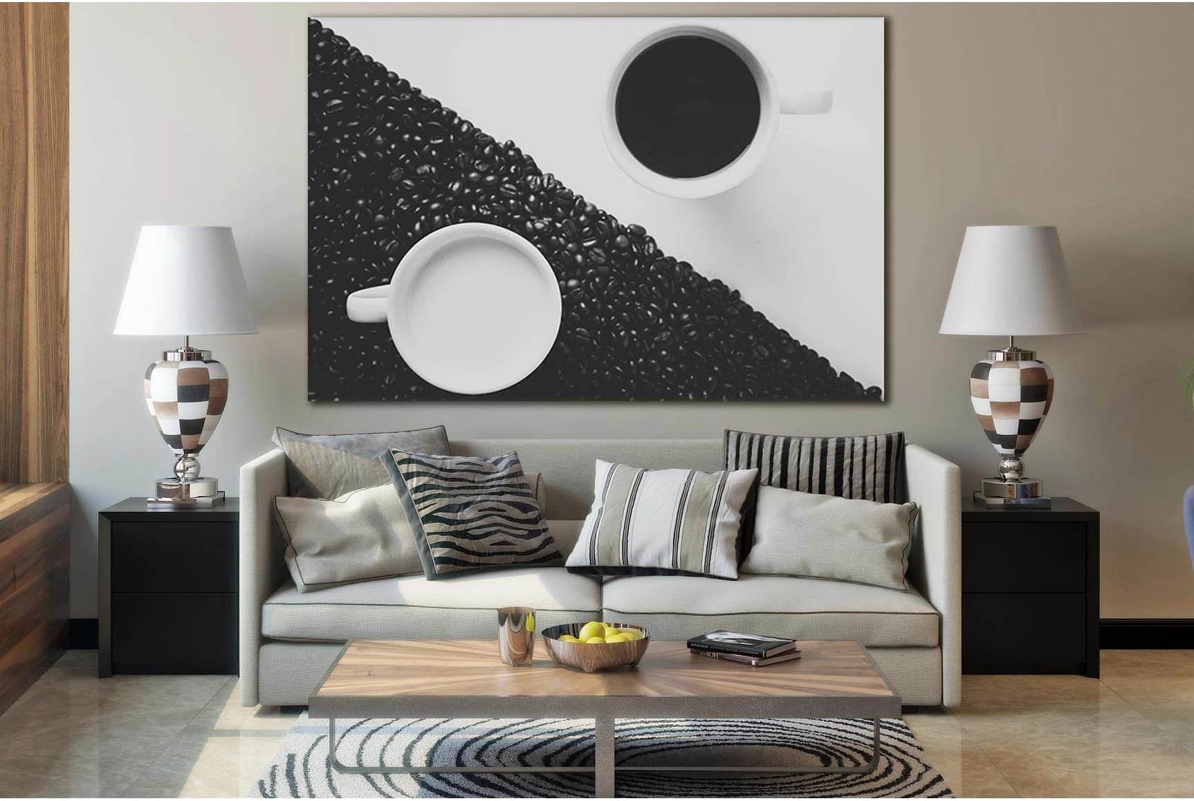 Monochrome Yin Yang Coffee №SL850 Ready to Hang Canvas Print - Zellart Canvas Prints 0new, ALL_Products, Black & White Wall Art