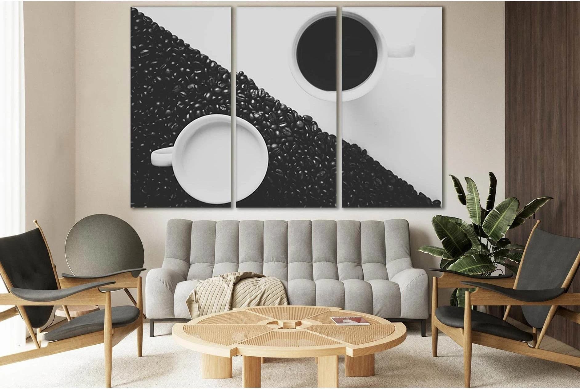 Monochrome Yin Yang Coffee №SL850 Ready to Hang Canvas Print - Zellart Canvas Prints 0new, ALL_Products, Black & White Wall Art
