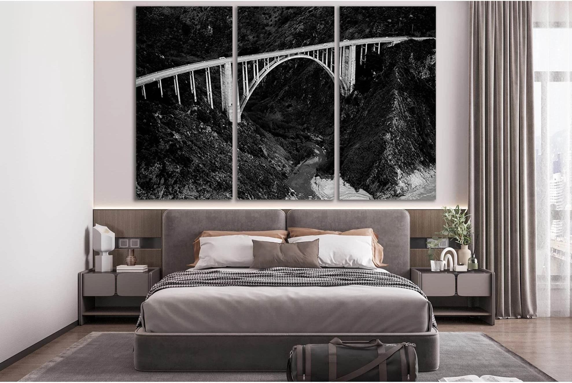 Moody Bixby Bridge Black And White №SL1146 Ready to Hang Canvas Print - Zellart Canvas Prints 0new, ALL_Products, Bridges Wall Art