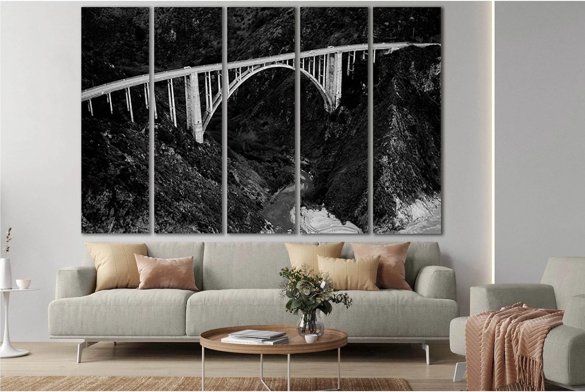 Moody Bixby Bridge Black And White №SL1146 Ready to Hang Canvas Print - Zellart Canvas Prints 0new, ALL_Products, Bridges Wall Art