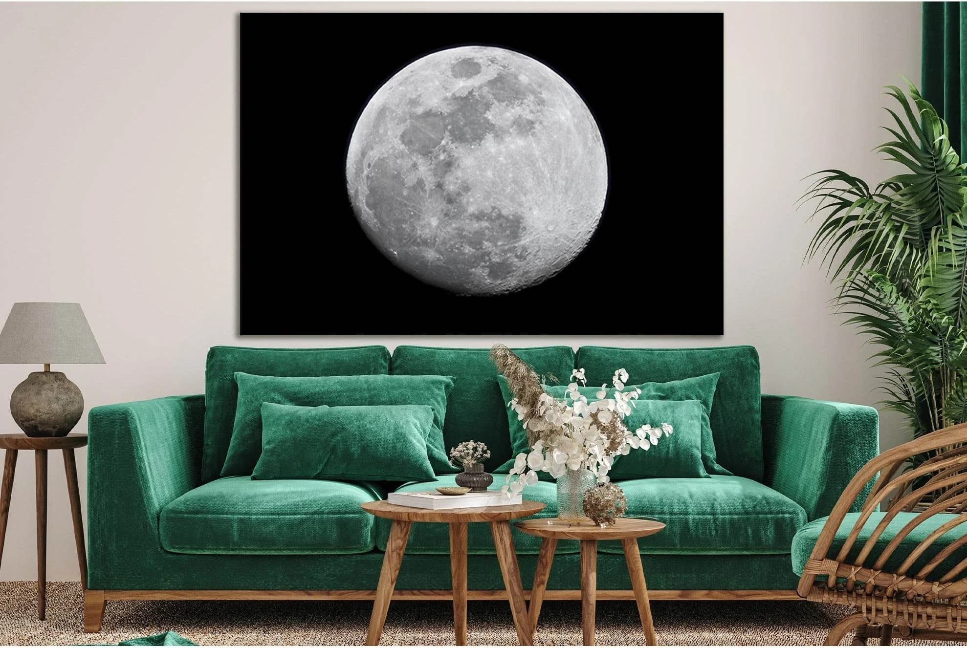 Moon Close Up Black And White №SL846 Ready to Hang Canvas Print - Zellart Canvas Prints 0new, ALL_Products, Black & White Wall Art