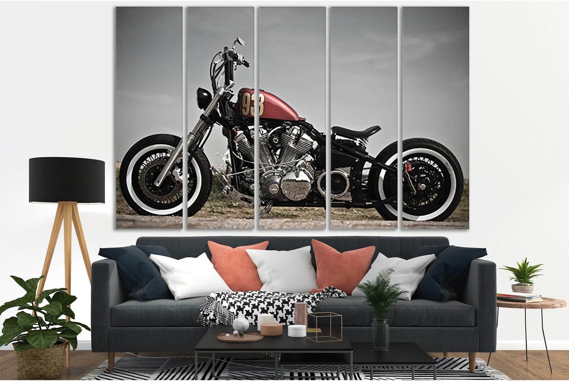 Motorcycle Bobber Style №SL733 Ready to Hang Canvas Print - Zellart Canvas Prints 0new, ALL_Products, Engine, Engines Wall Art