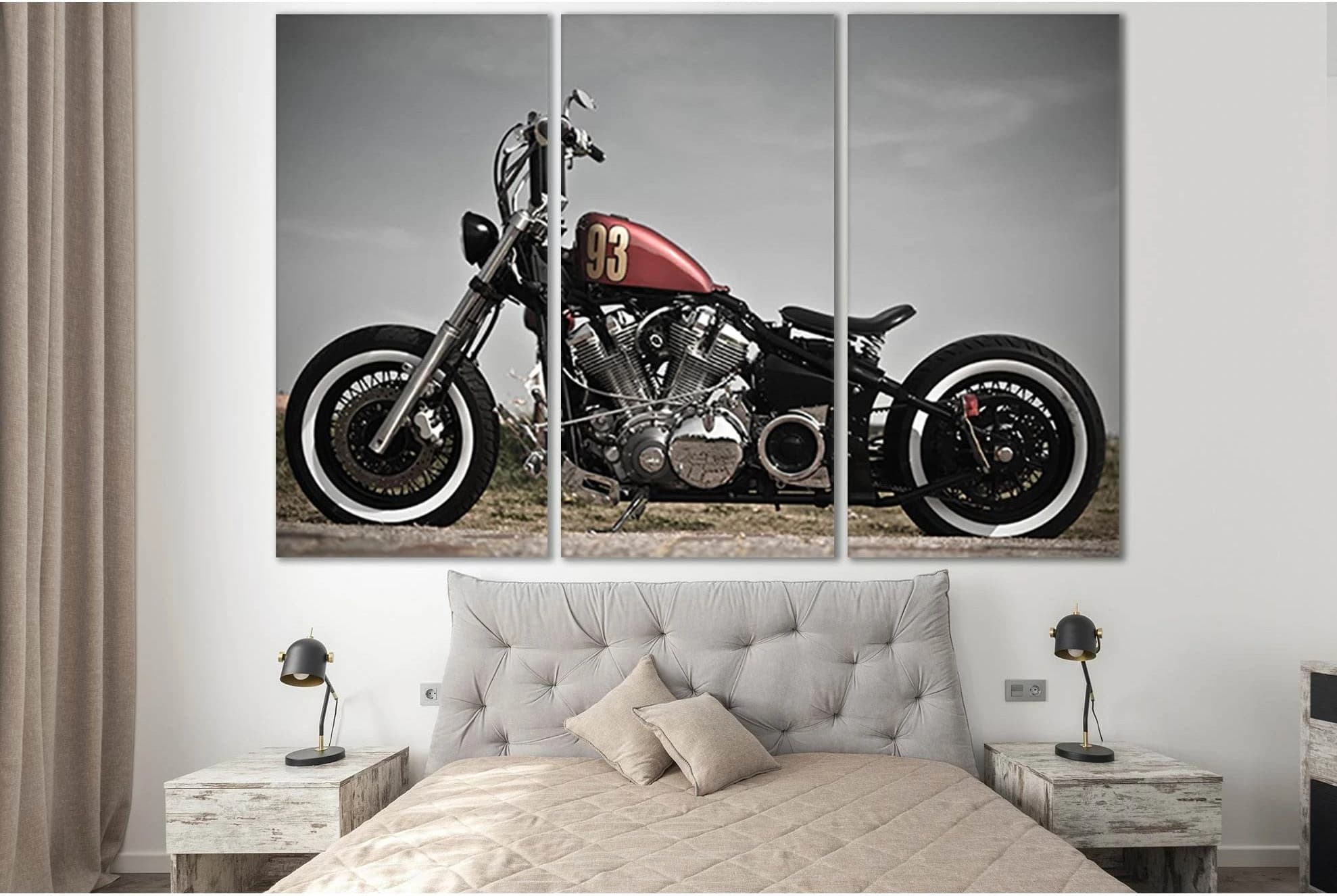 Motorcycle Bobber Style №SL733 Ready to Hang Canvas Print - Zellart Canvas Prints 0new, ALL_Products, Engine, Engines Wall Art