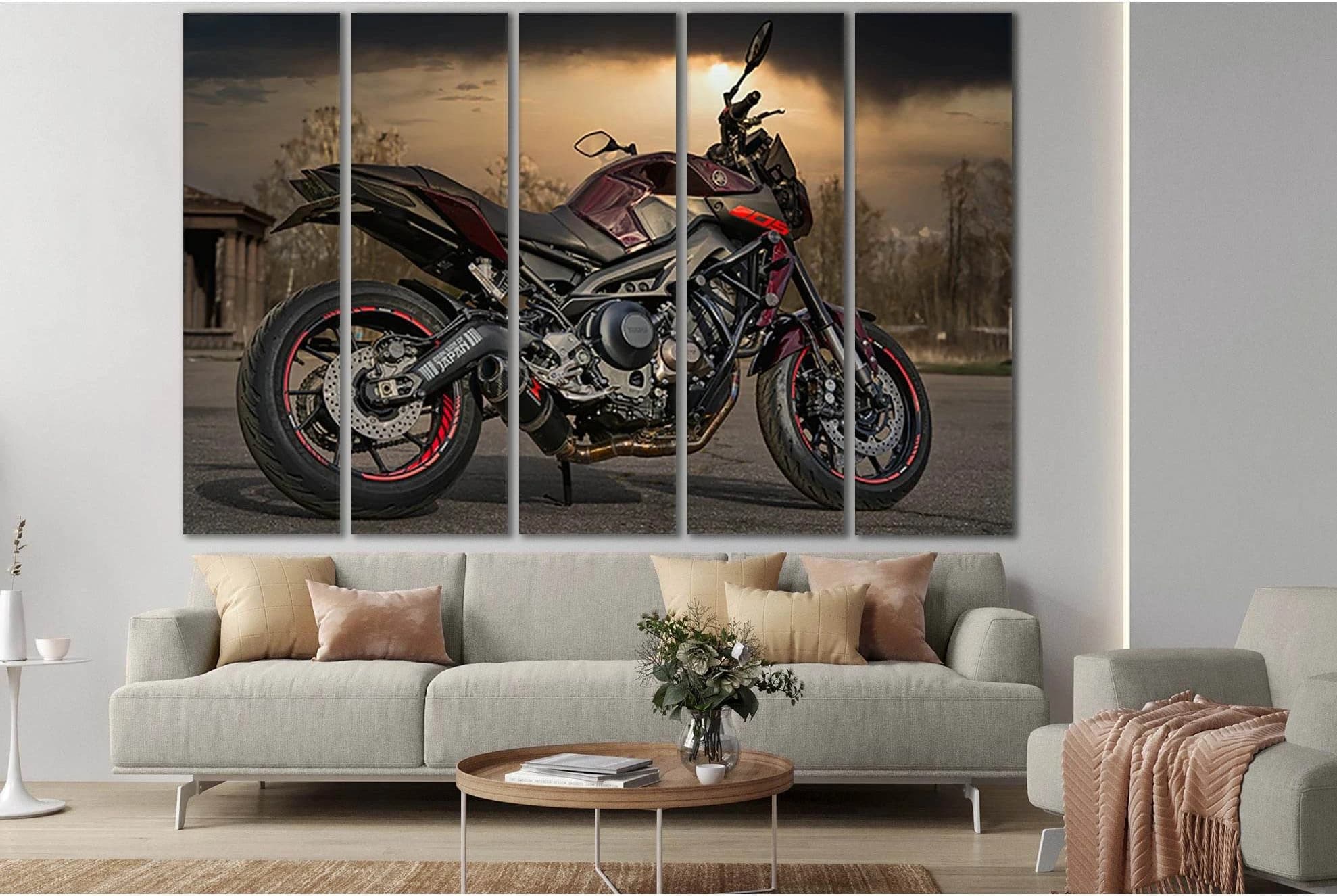 Motorcycle Parking On The Road №SL769 Ready to Hang Canvas Print - Zellart Canvas Prints 0new, ALL_Products, Engine, Engines Wall Art