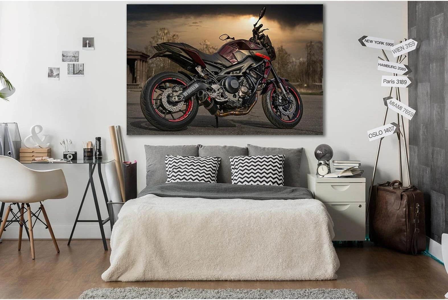 Motorcycle Parking On The Road №SL769 Ready to Hang Canvas Print - Zellart Canvas Prints 0new, ALL_Products, Engine, Engines Wall Art
