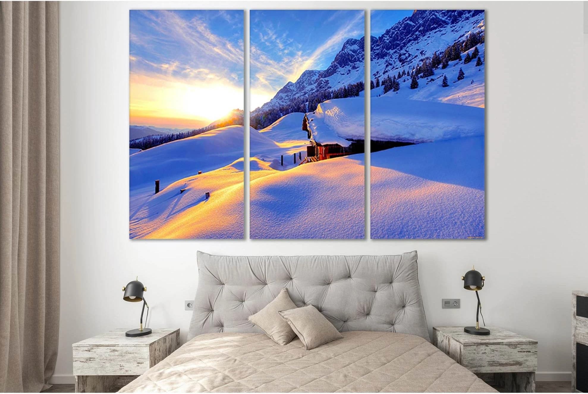 Mountain Cabin Sunrise №SL260 Ready to Hang Canvas Print - Zellart Canvas Prints 0new, ALL_Products, SUNRISE & SUNSET WALL ART