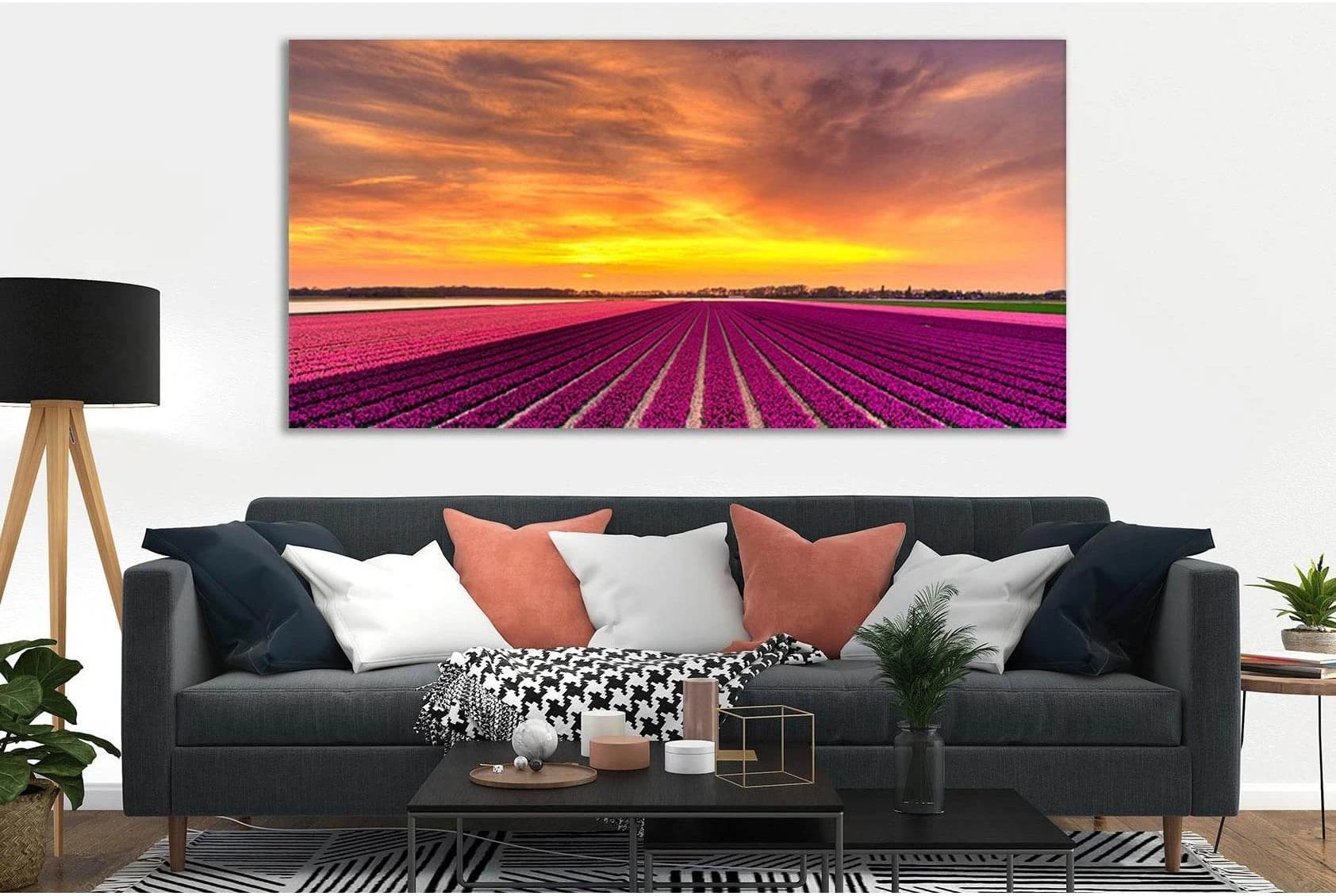 Netherlands Flowers Field Sunset №SL232 Ready to Hang Canvas Print - Zellart Canvas Prints 0new, ALL_Products, SUNRISE & SUNSET WALL ART