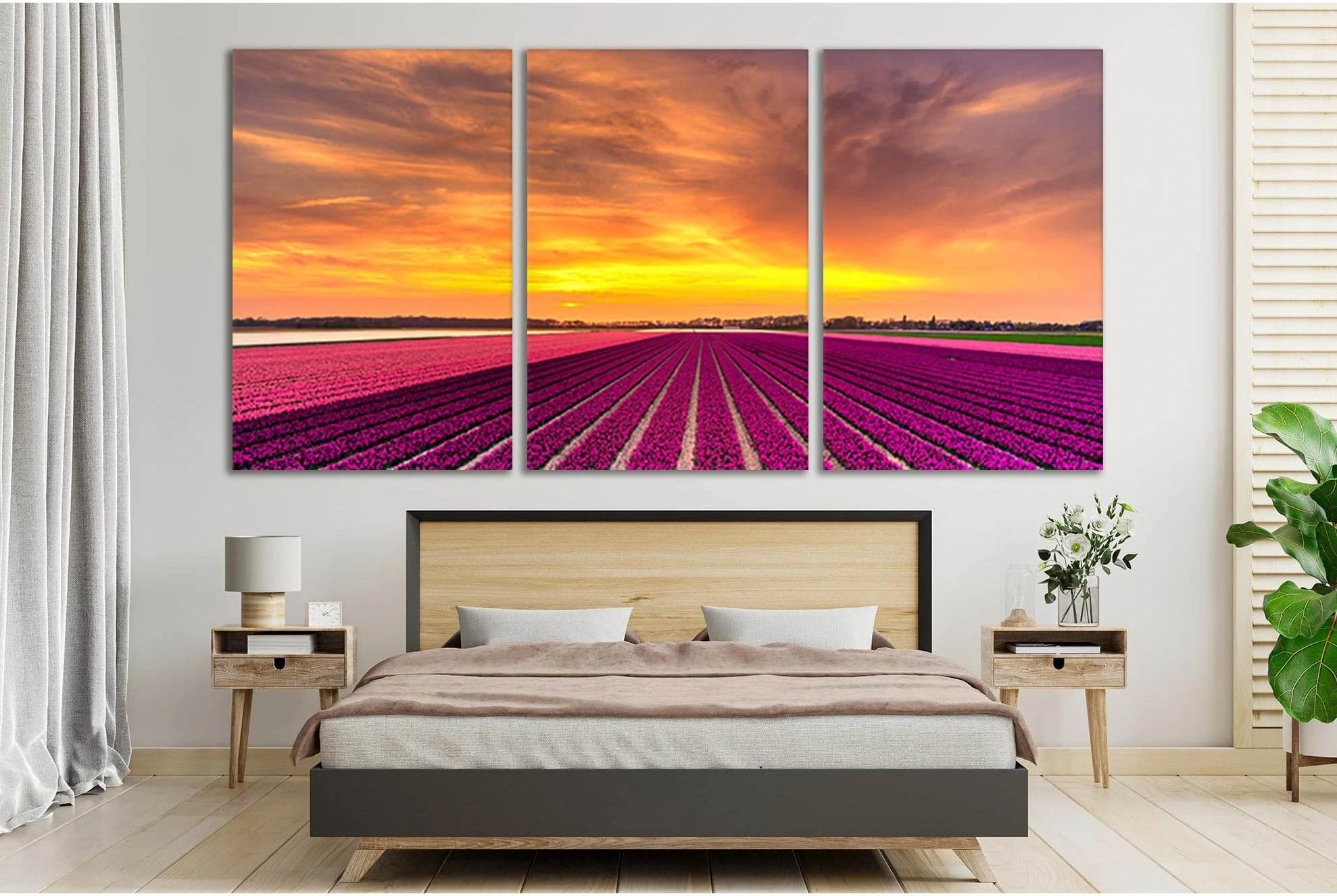 Netherlands Flowers Field Sunset №SL232 Ready to Hang Canvas Print - Zellart Canvas Prints 0new, ALL_Products, SUNRISE & SUNSET WALL ART