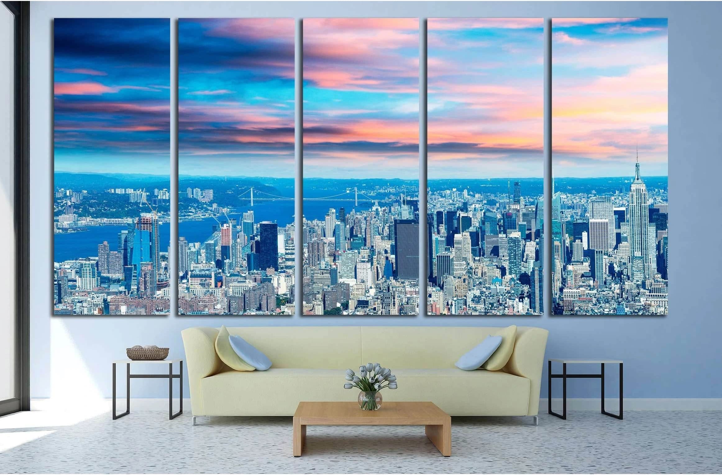New York City - Aerial view of Manhattan skyline №2718 Ready to Hang Canvas Print - Zellart Canvas Prints 0_NY_ART, ALL_Products, s-2718