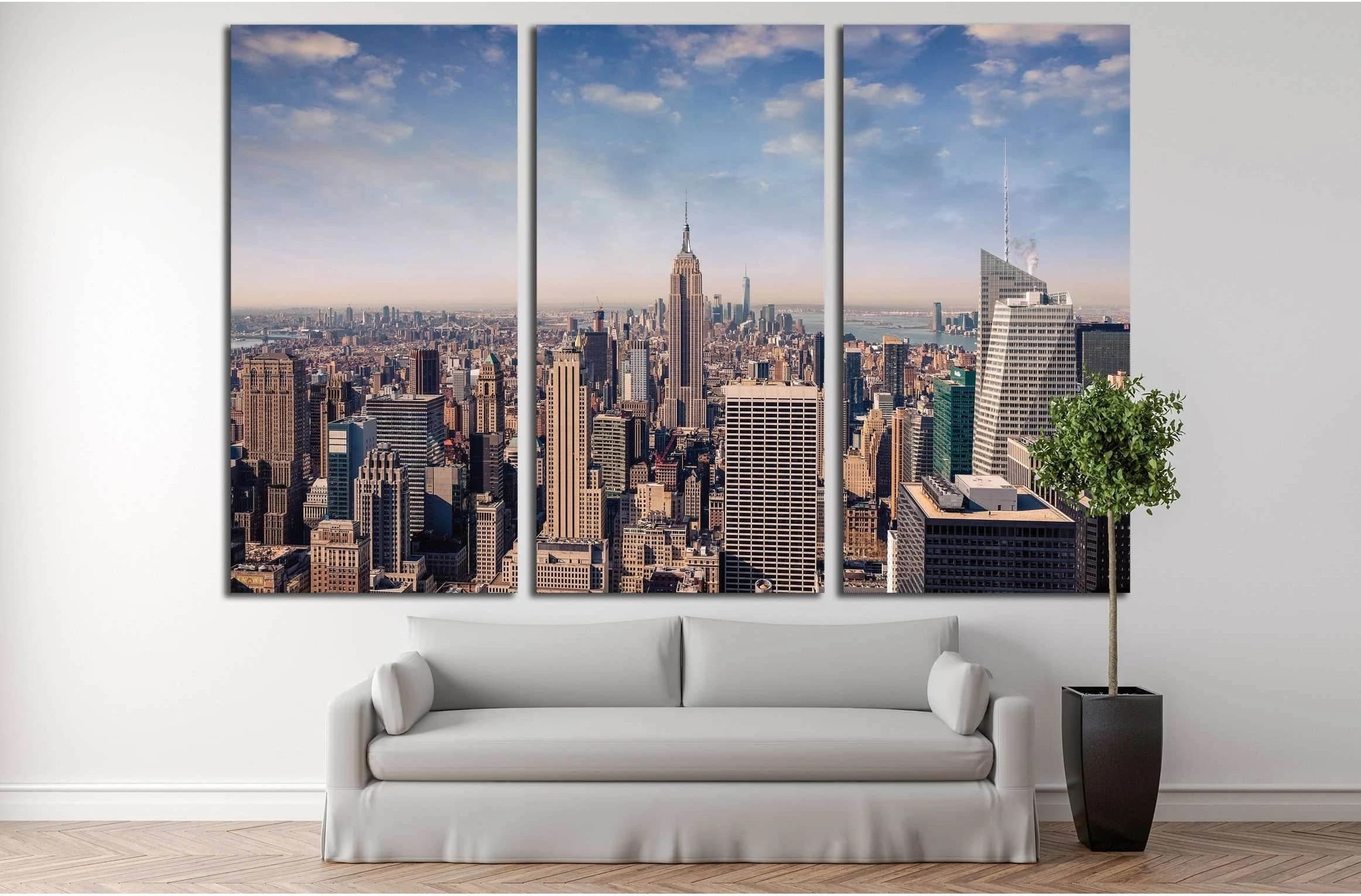 New York City skyline with urban skyscrapers in vintage style №2951 Ready to Hang Canvas Print - Zellart Canvas Prints 0_NY_ART, ALL_Products, s-2951