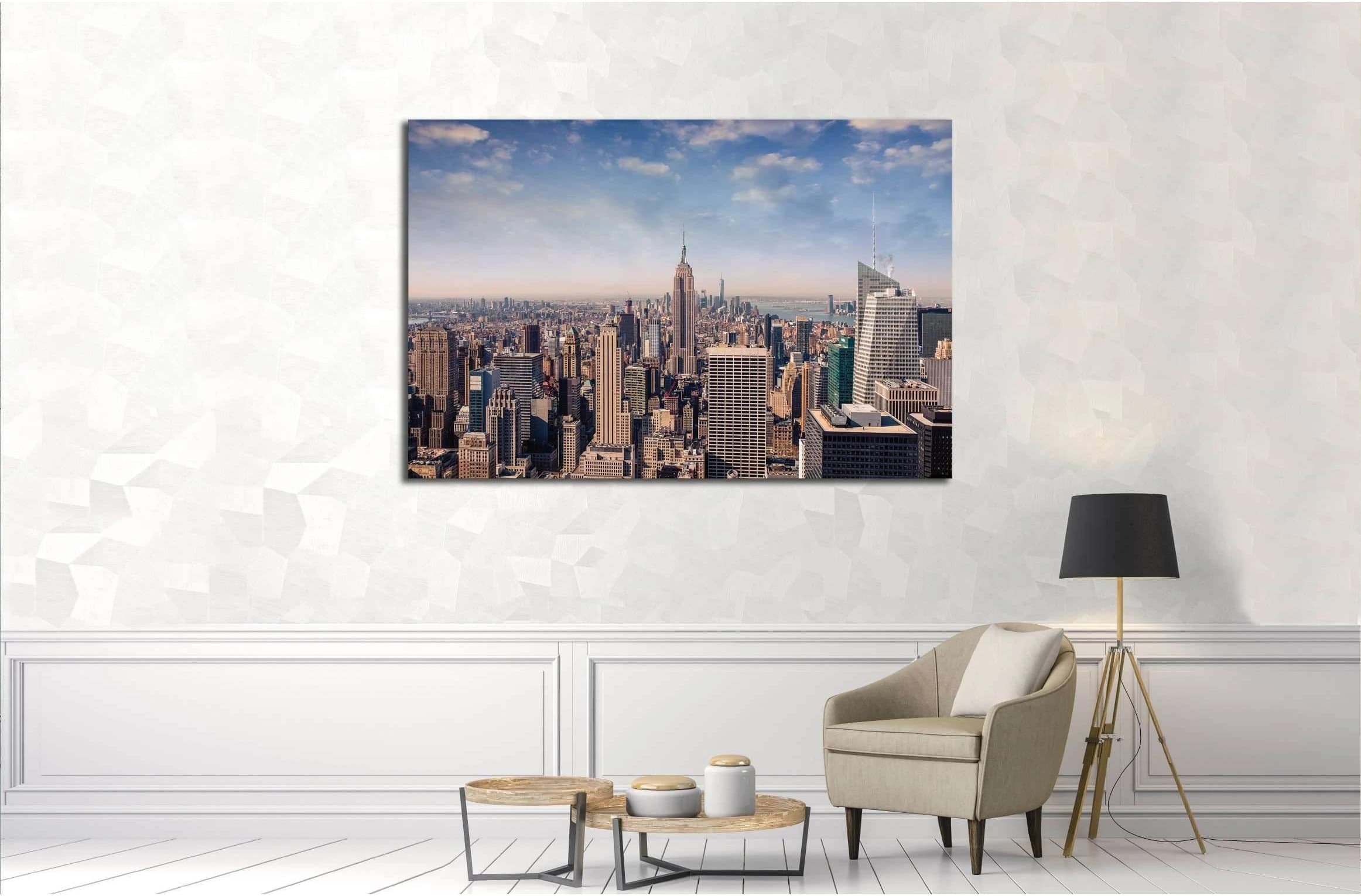 New York City skyline with urban skyscrapers in vintage style №2951 Ready to Hang Canvas Print - Zellart Canvas Prints 0_NY_ART, ALL_Products, s-2951